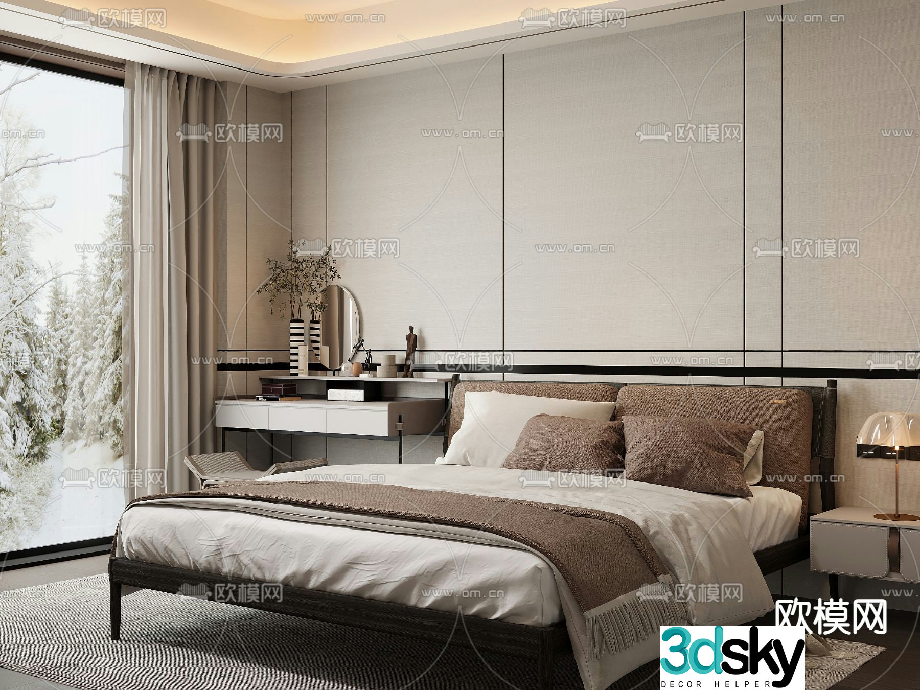 Modern double bed 3d model