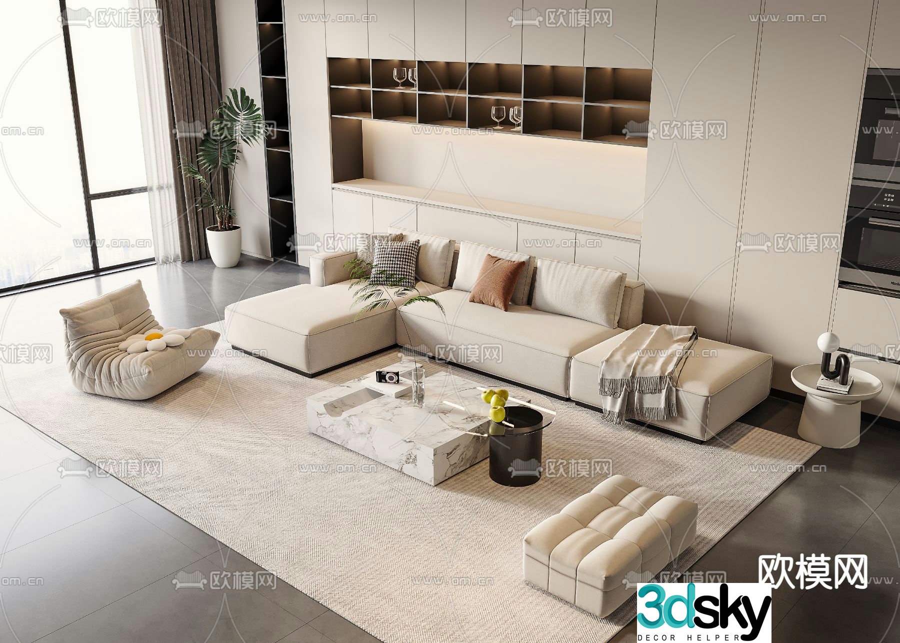 Cream style modular sofa 3d model