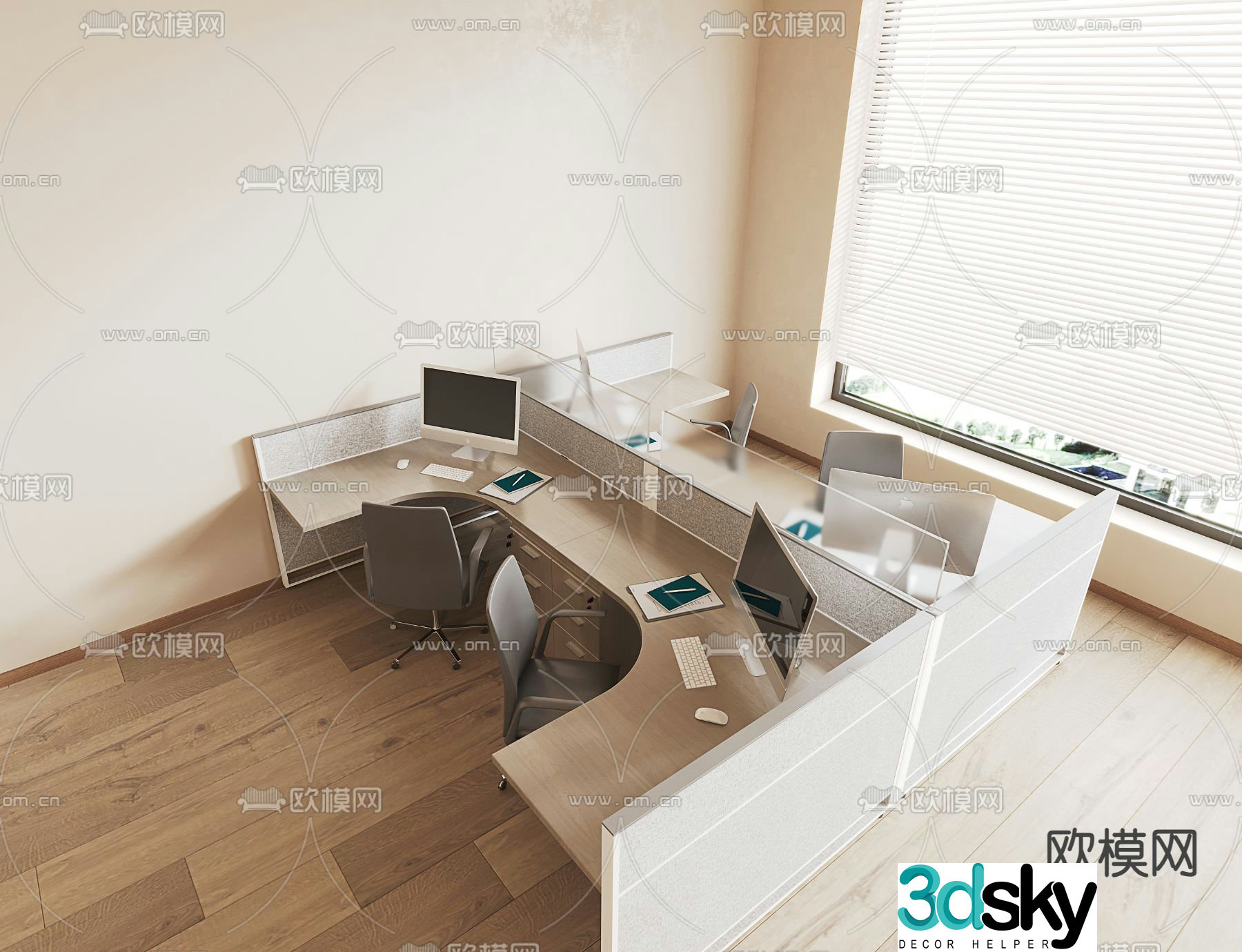 Office desk and chair position card space 3d model