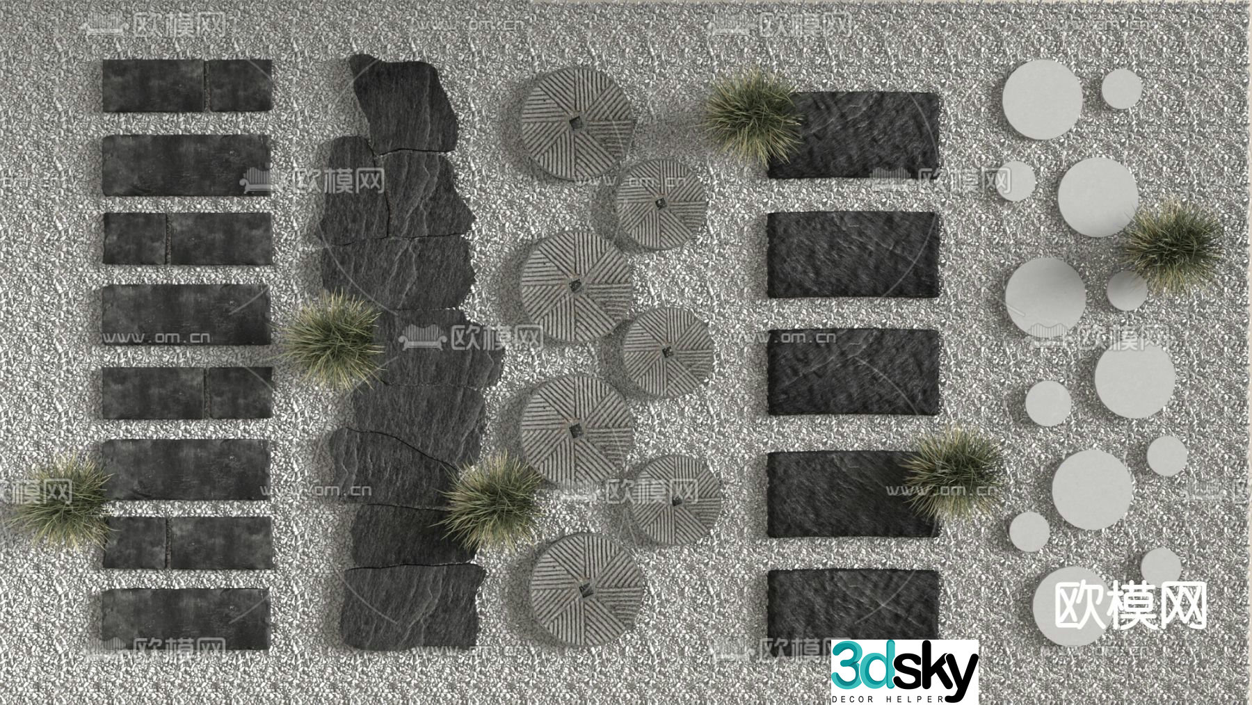New Chinese style bluestone slab Tingbu garden road paving 3D model