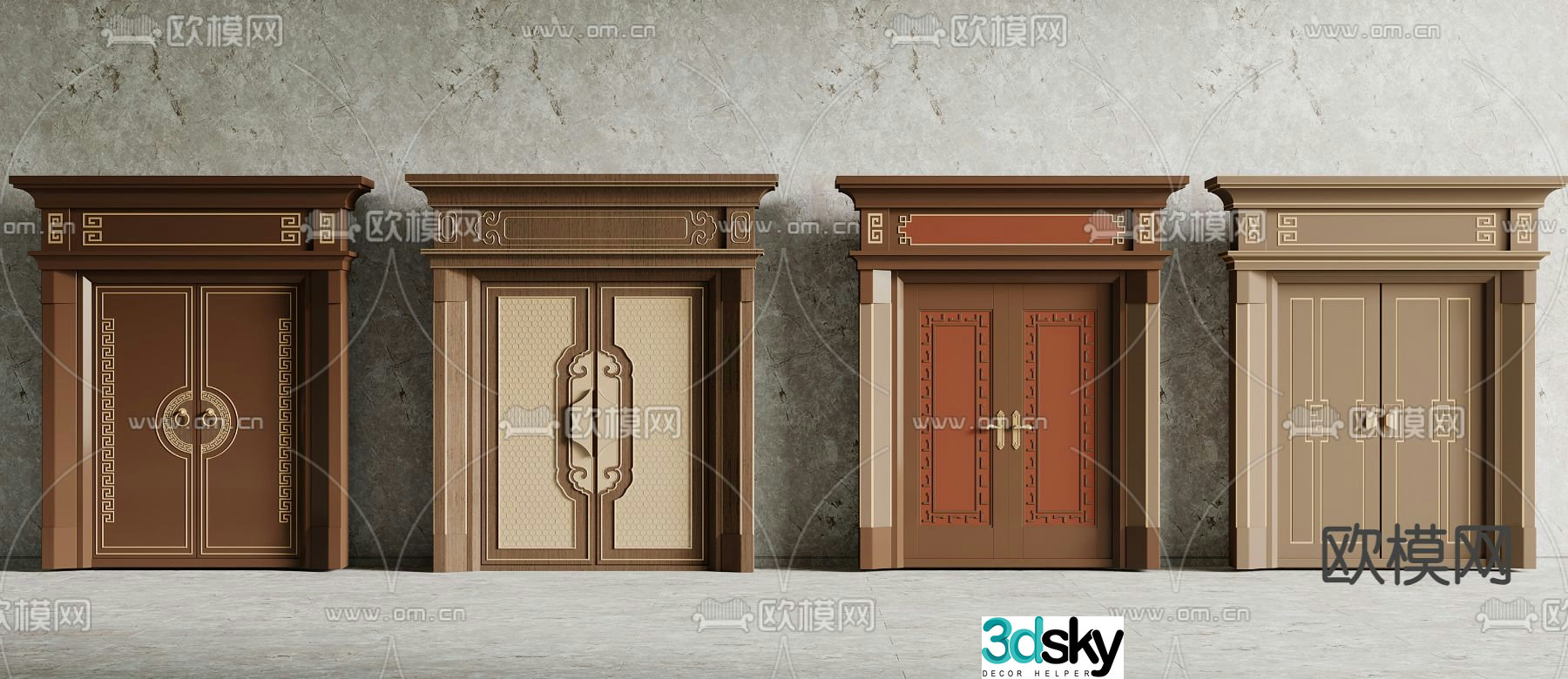 New Chinese style entrance door Villa door Double door 3D model