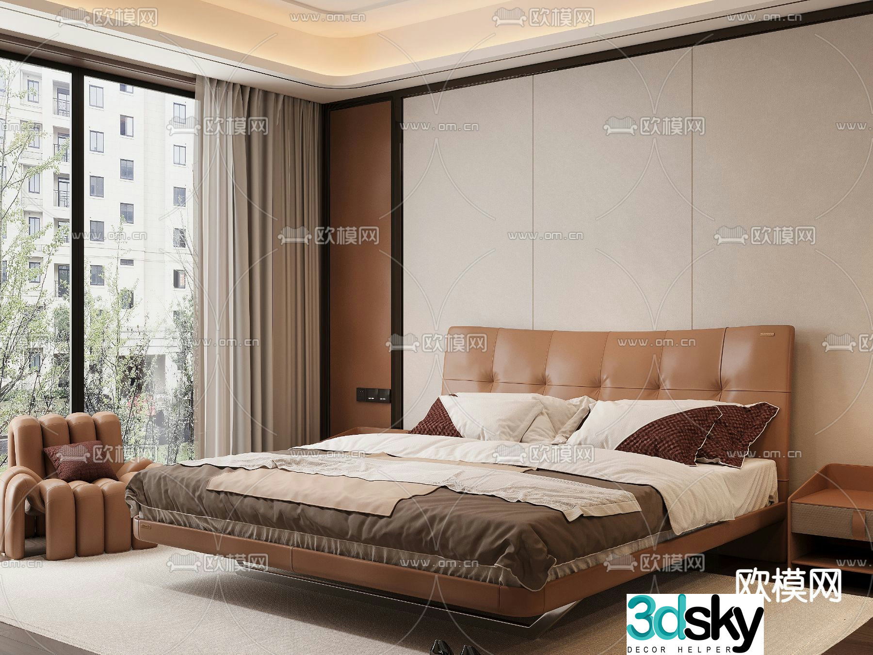 Modern double bed 3d model