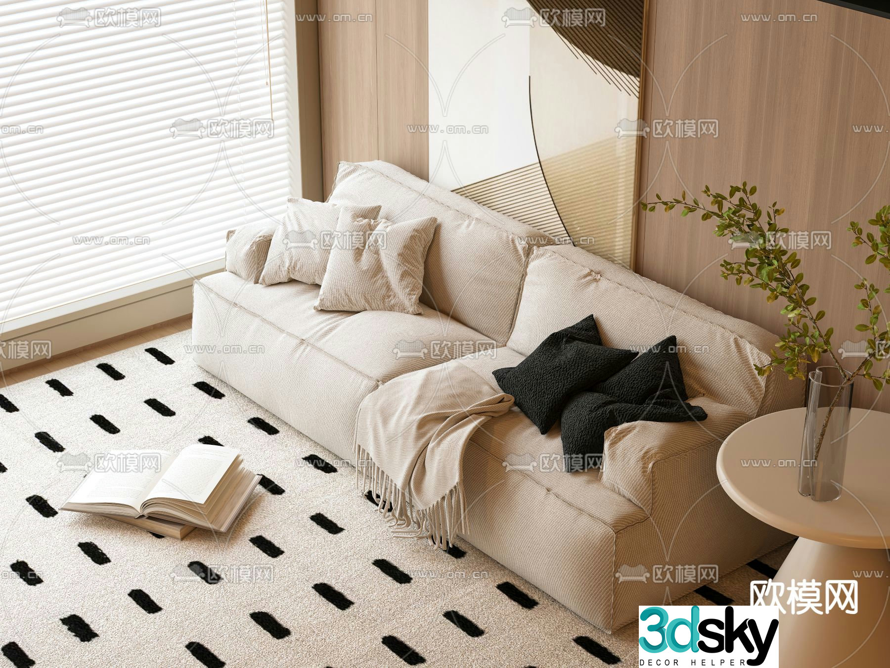 Double sofa upholstered sofa 3d model