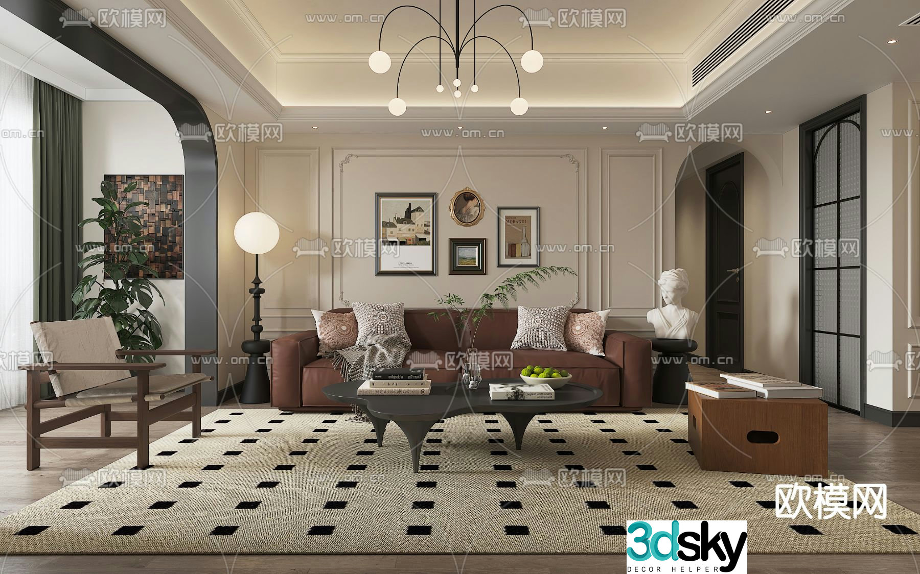 French living and dining room 3d model