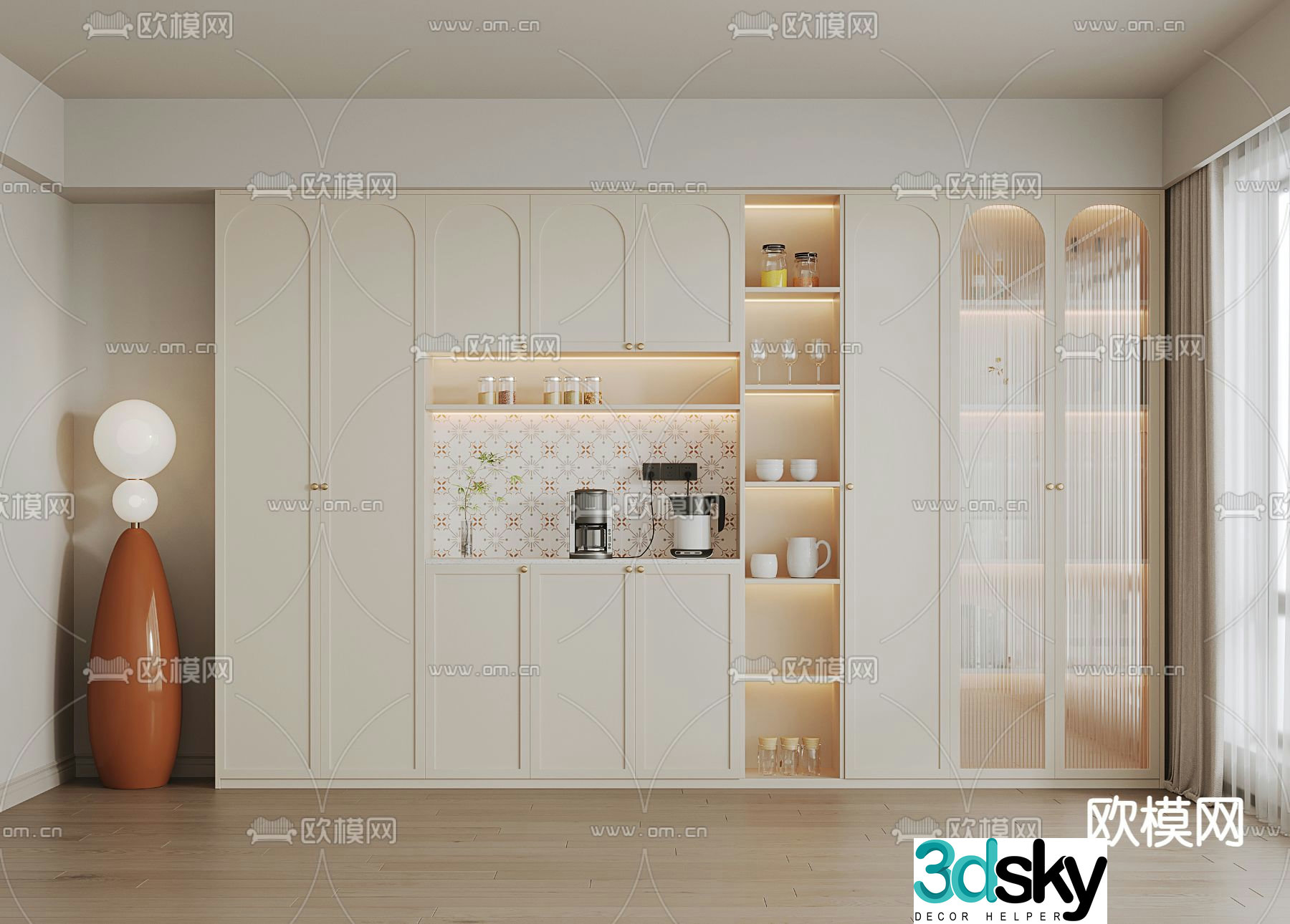 Cream style wine cabinet sideboard 3d model