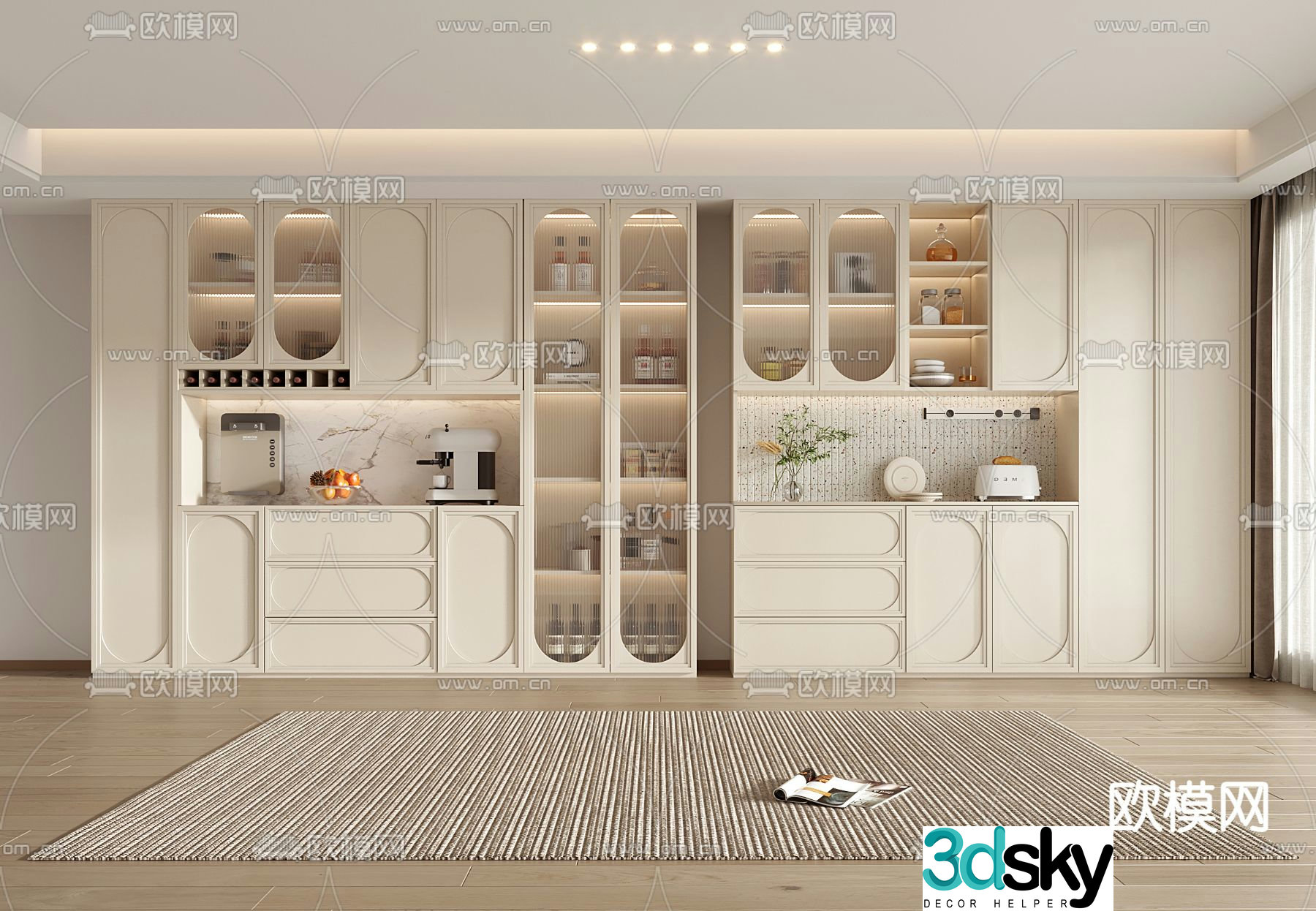 Cream style wine cabinet sideboard 3d model