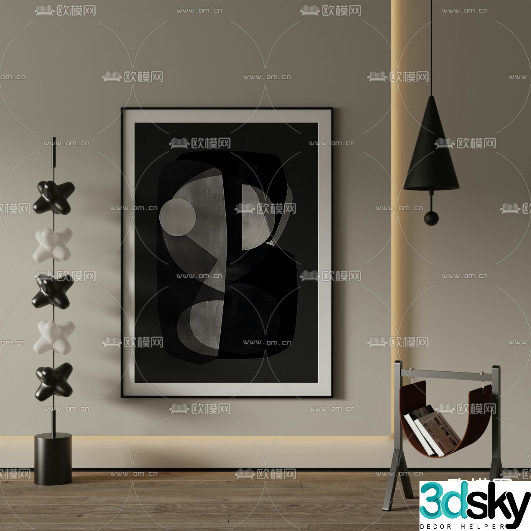 Black and white painting Art painting Decorative painting 3d model