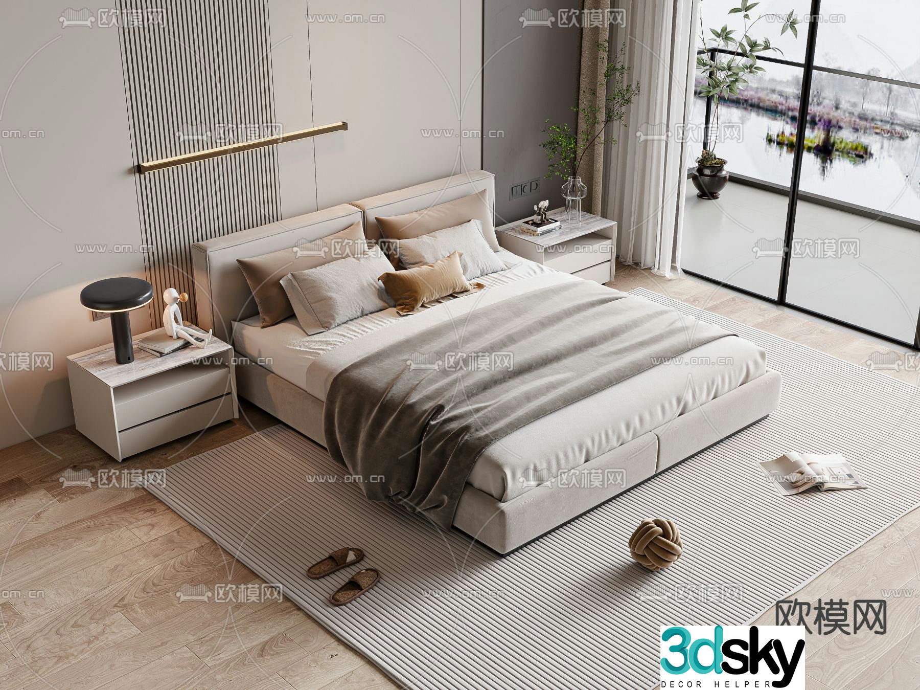 Modern double bed 3d model