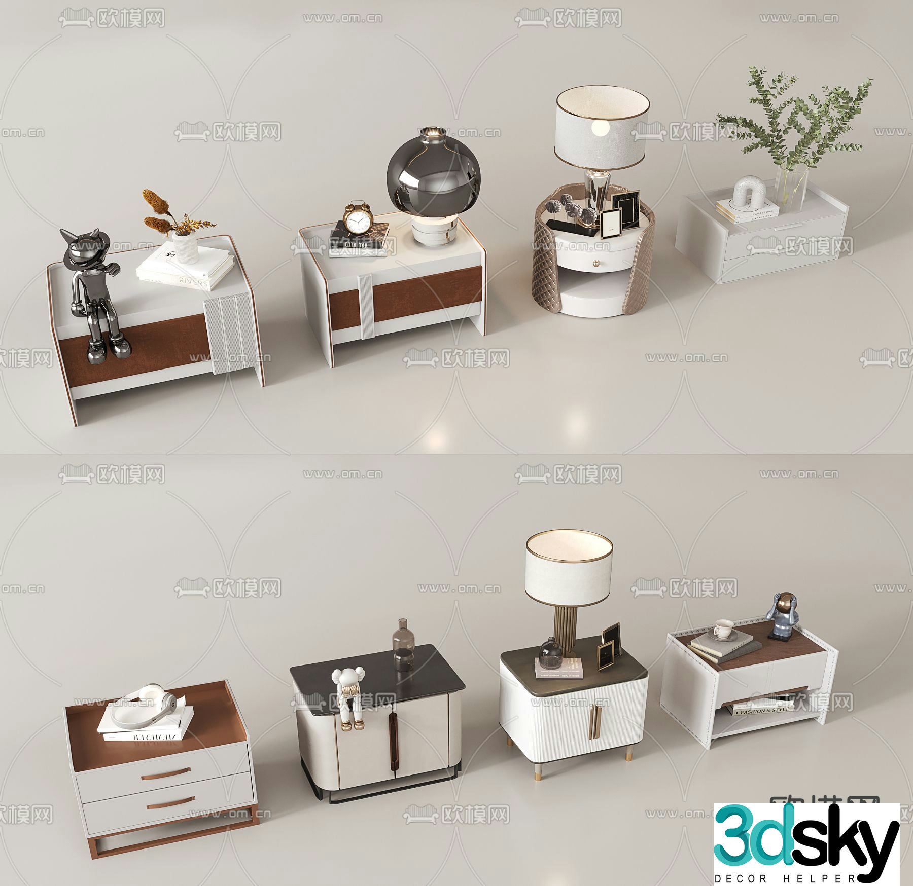 Light luxury bedside table leather bedside table 3d model
