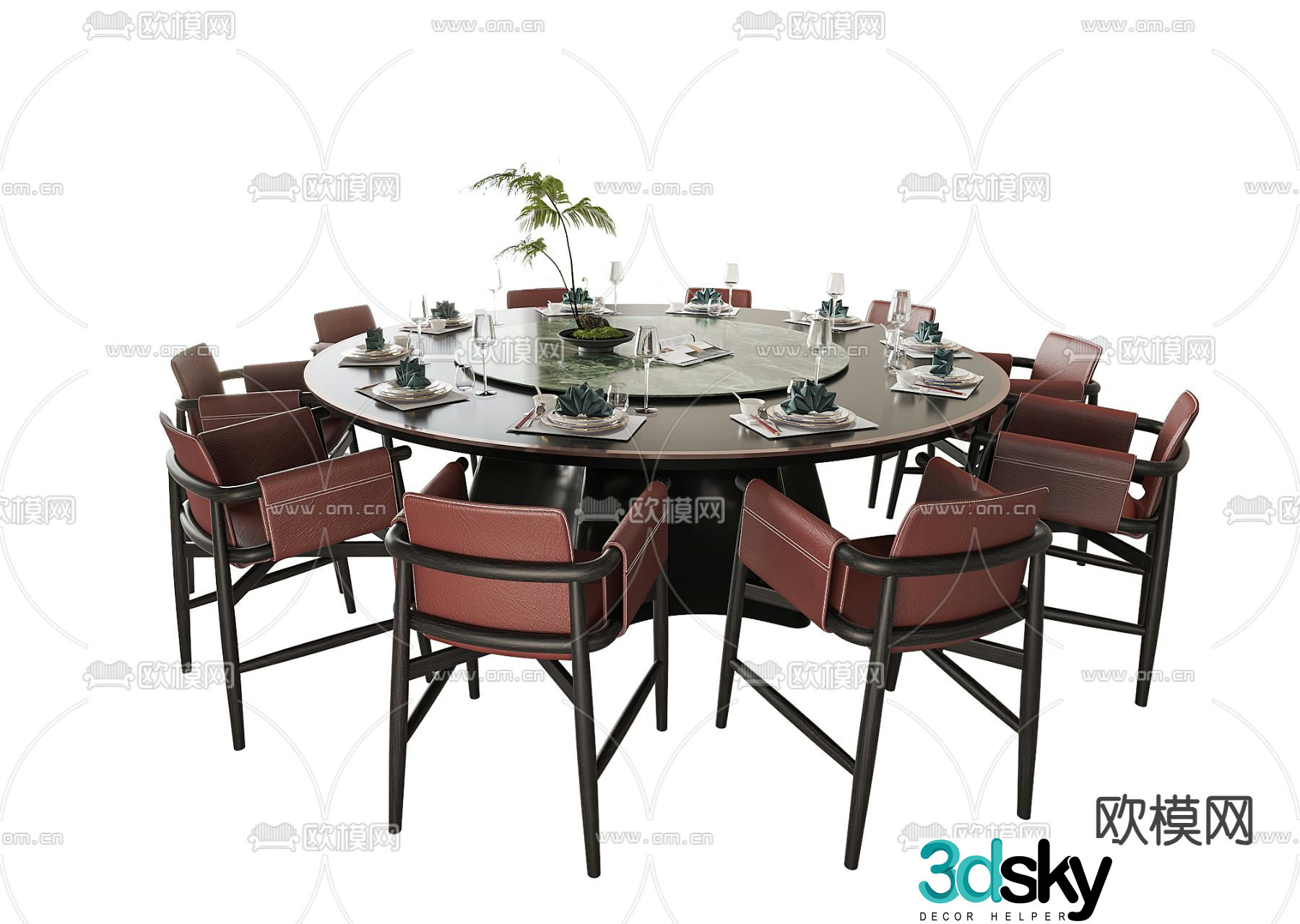 New Chinese style dining table and chairs round dining table 3d model