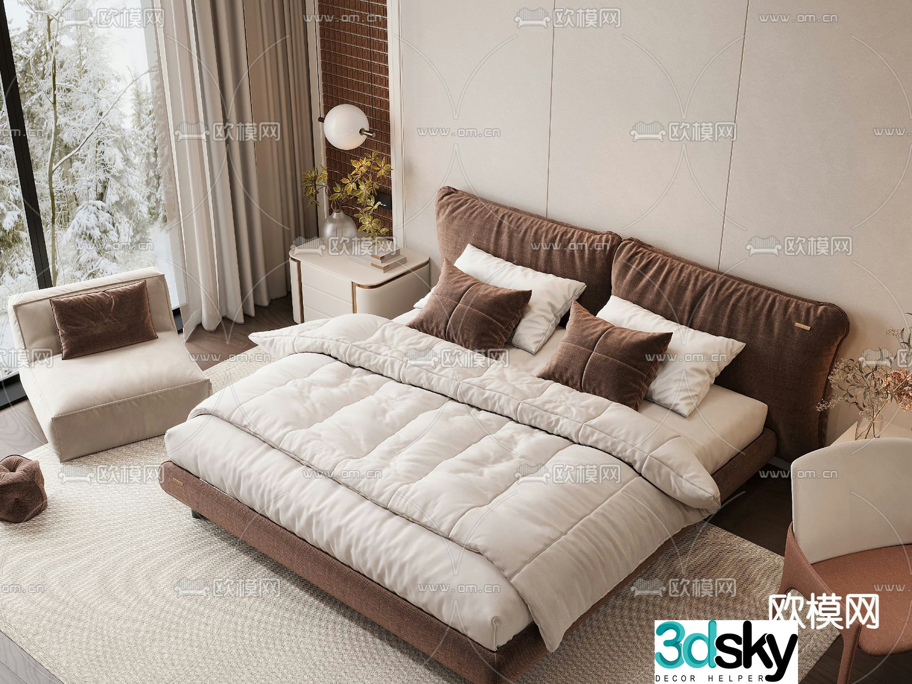 Modern double bed 3d model
