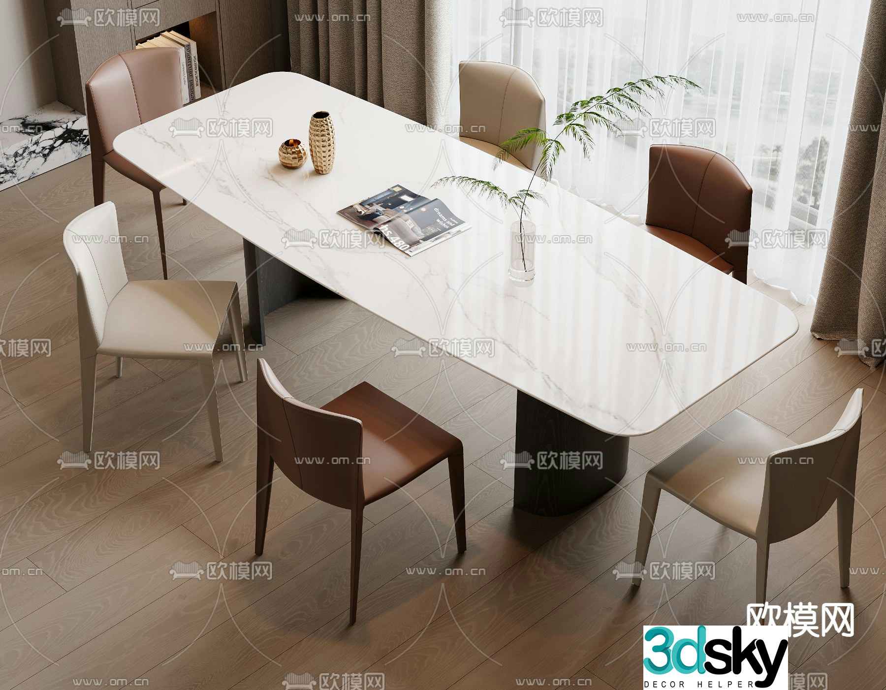 Bar dining table and chairs slate dining table 3d model