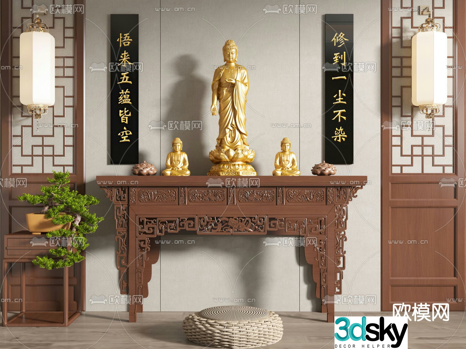 New Chinese style Buddhist niche cabinet altar altar 3D model