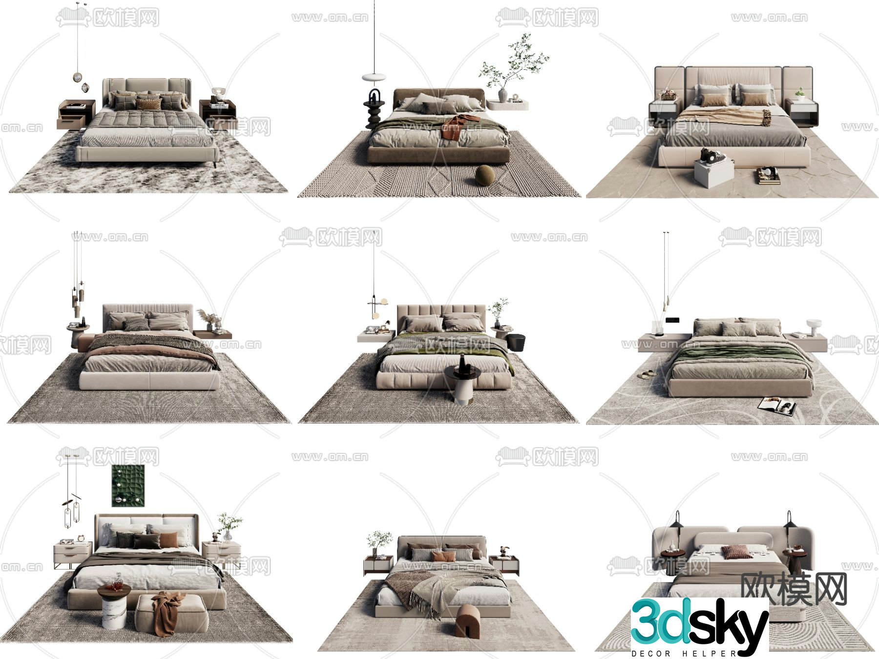 Modern double bed 3d model