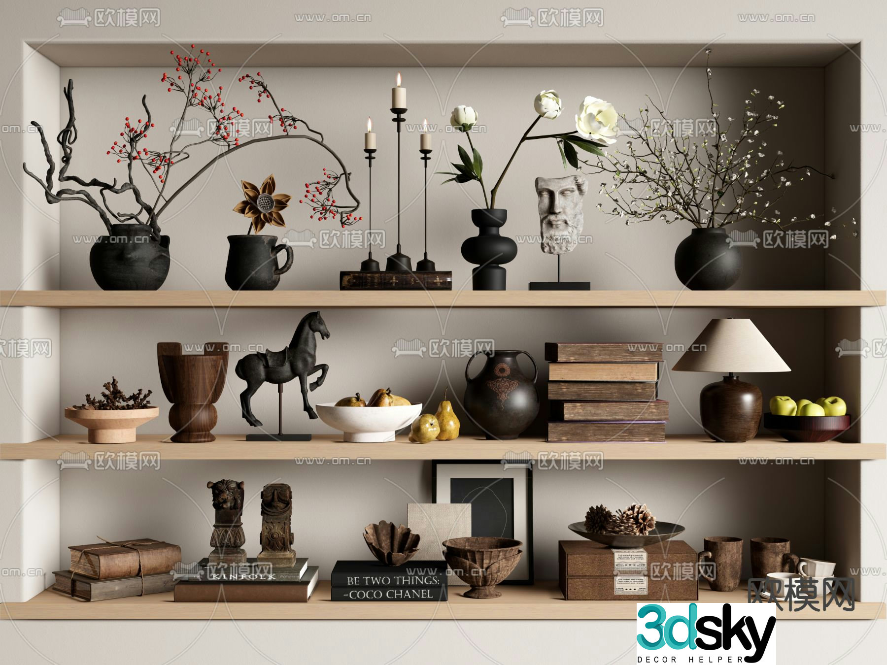 Middle-aged ornaments ornaments ceramic jars utensils books 3d model