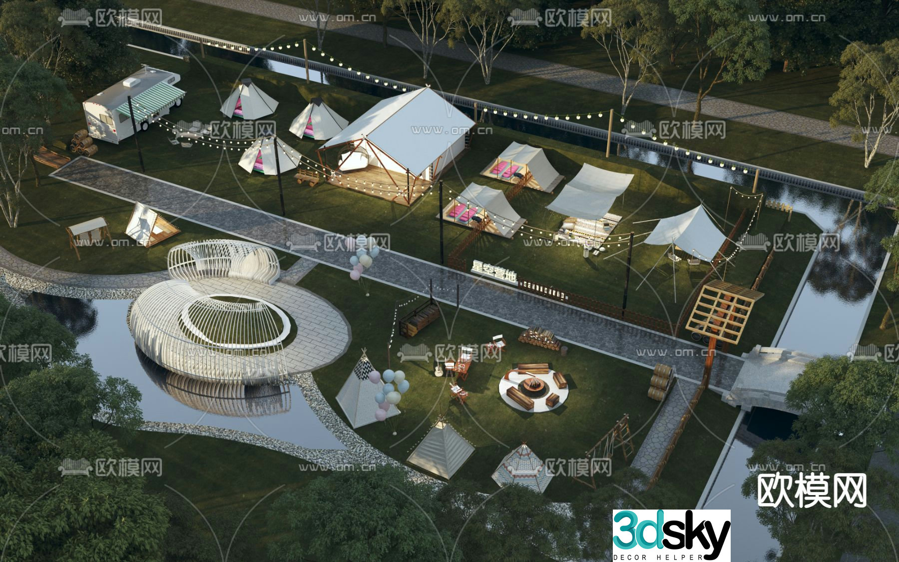 Camping Park Tent Camp 3d model