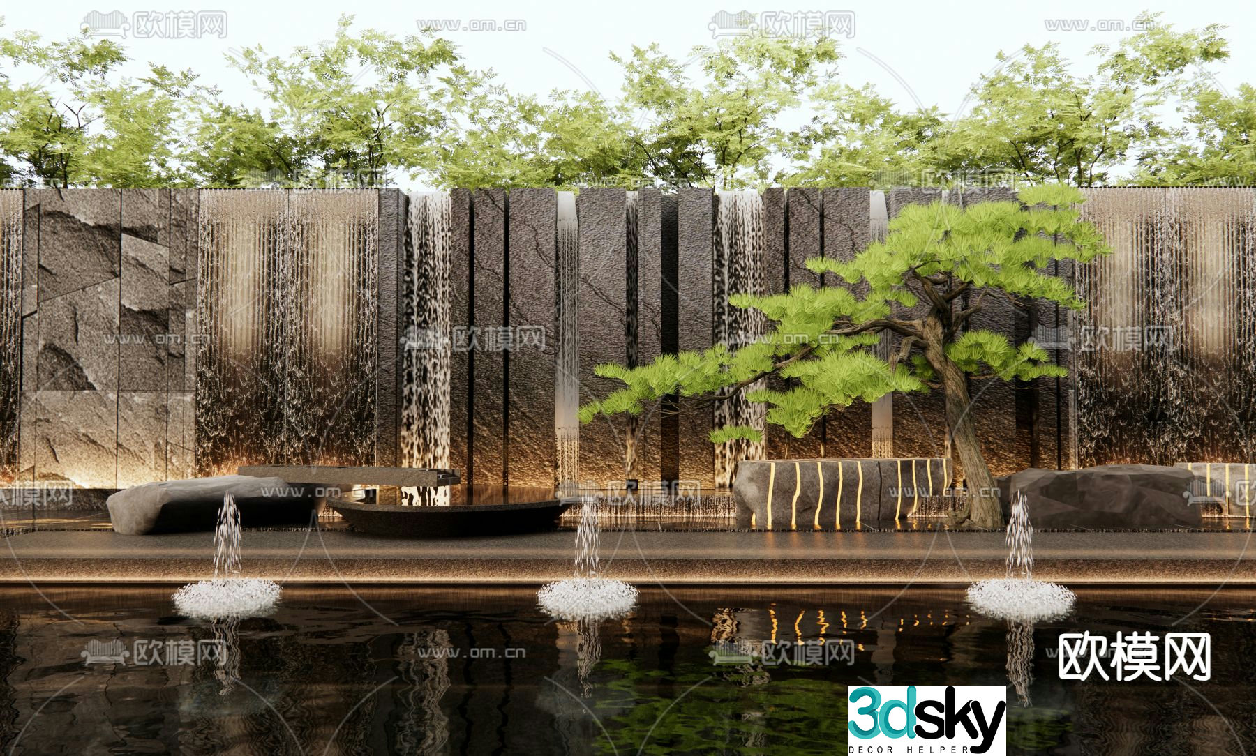 Rockery waterscape courtyard sketch waterfall 3D model