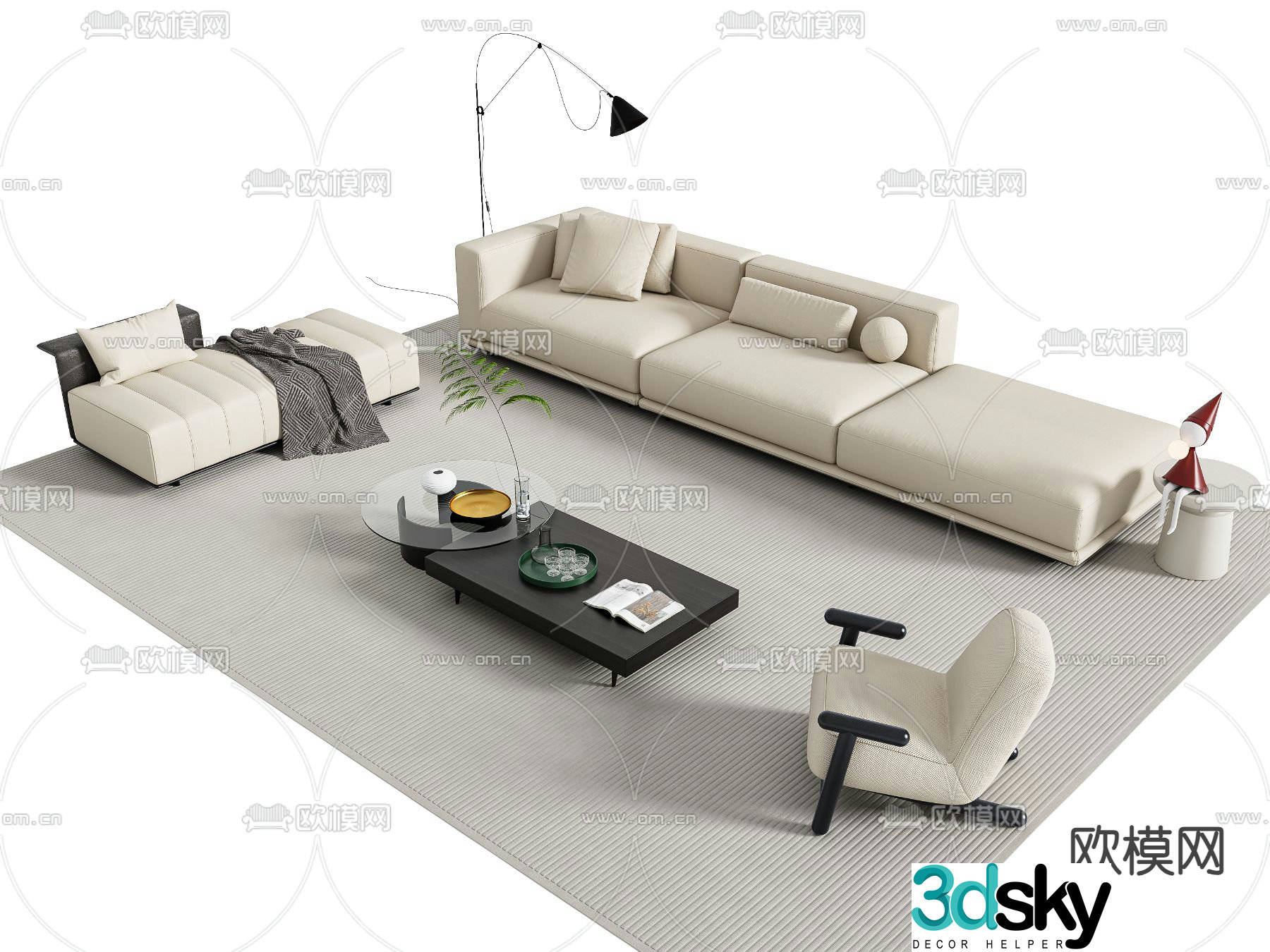 Modular sofa leather sofa 3d model