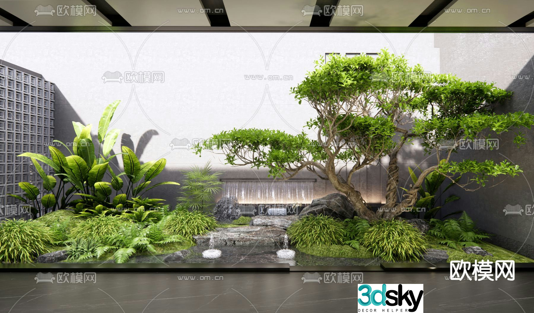 Rockery waterscape plant pile waterfall sketch 3D model