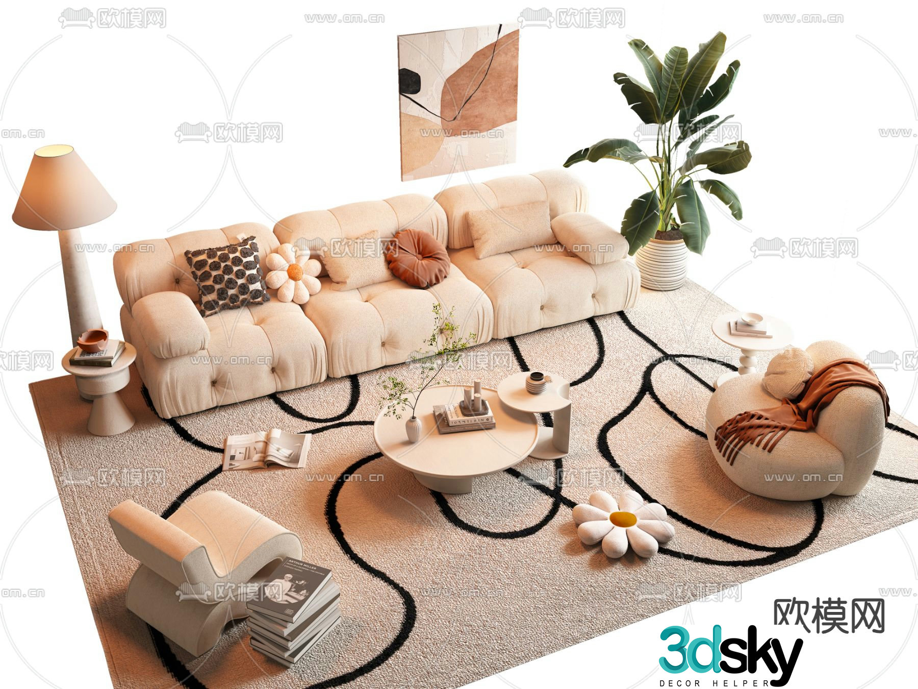 Cream style modular sofa 3d model