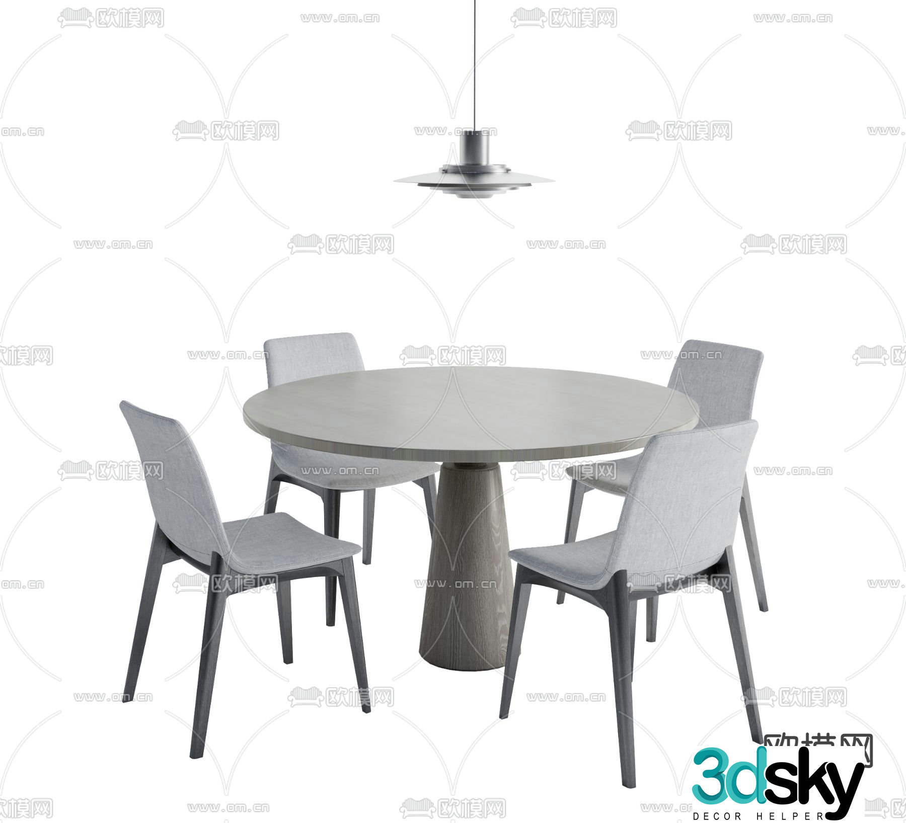 High-end gray dining table and chairs Round dining table 3D model