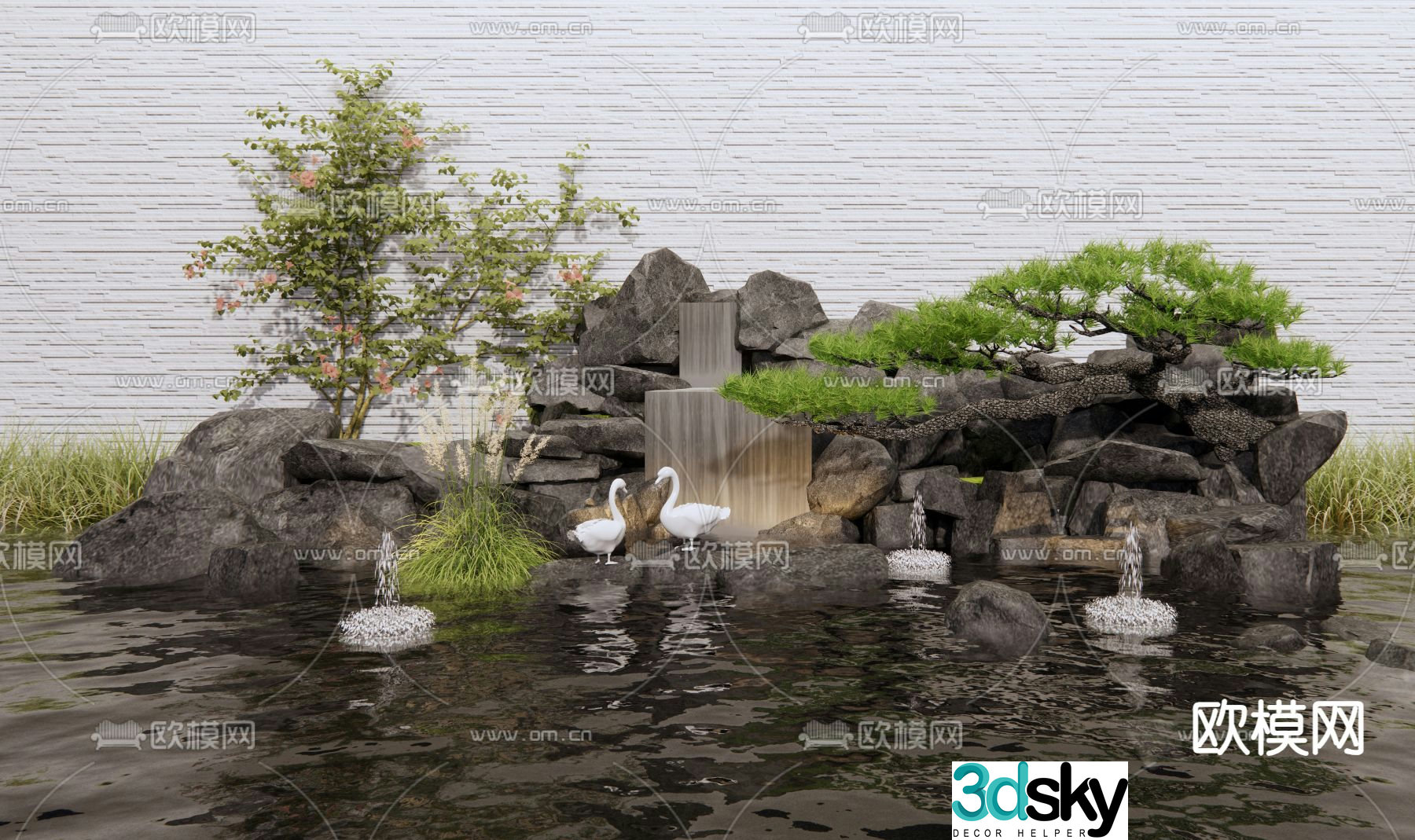 Rockery waterscape courtyard sketch waterfall 3D model