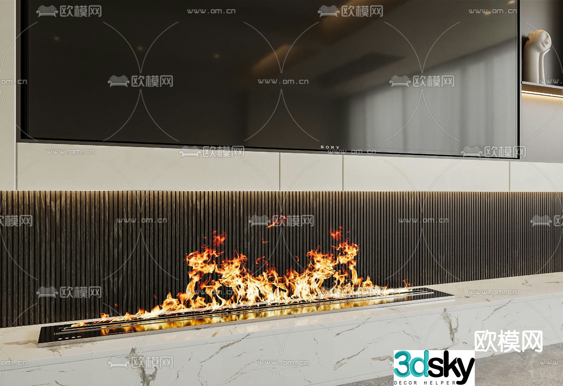 Electronic Fireplace Flame 3d Model