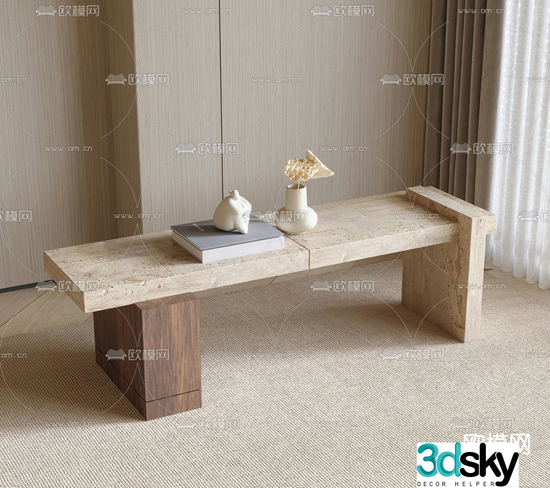 wabi-sabi stool bench wooden bench 3d model