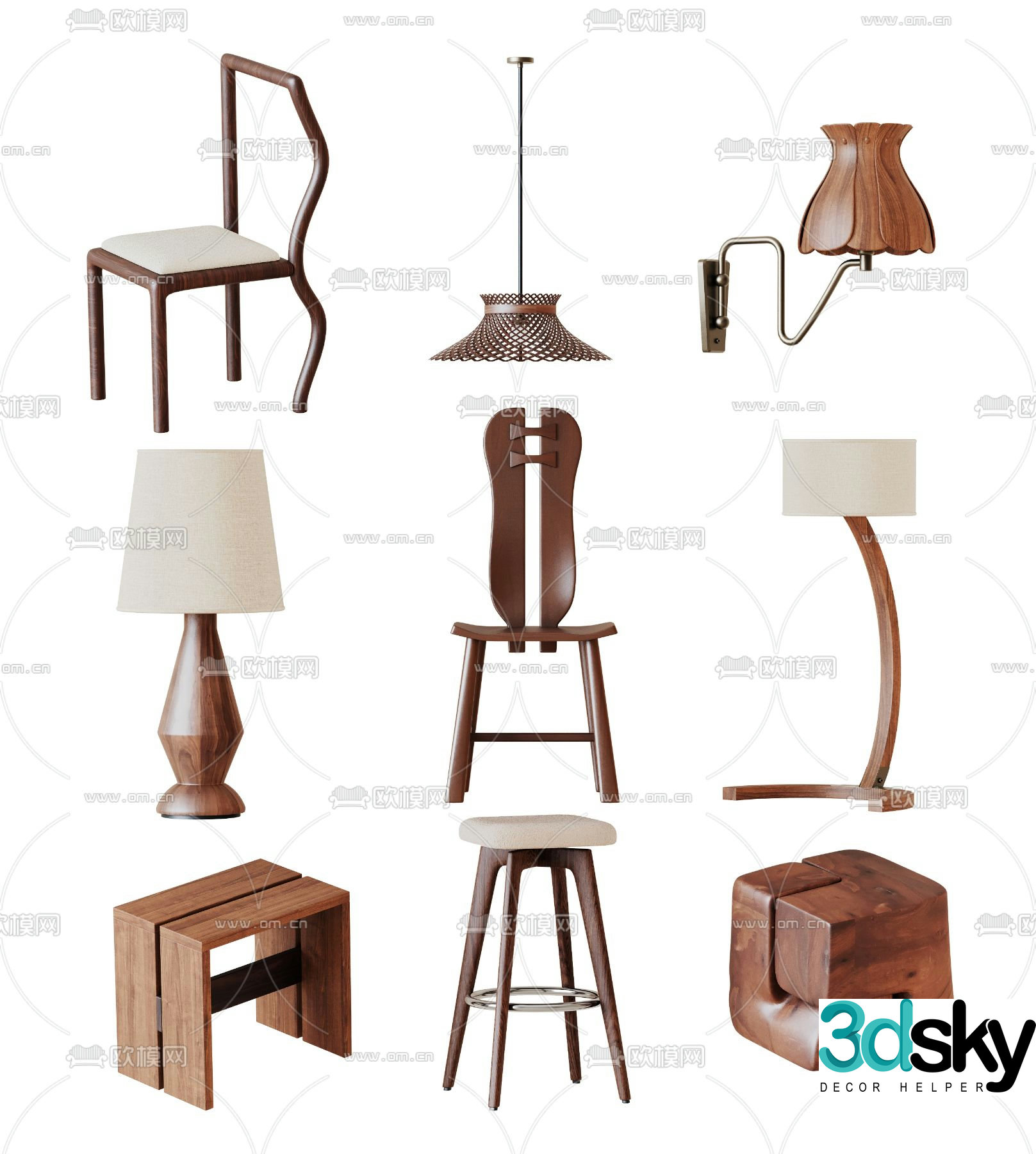 Medieval style furniture chairs stools bar chairs wall lamps table lamps 3D model