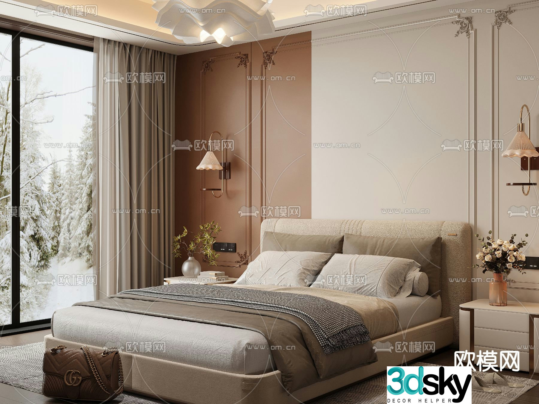 Modern double bed 3d model