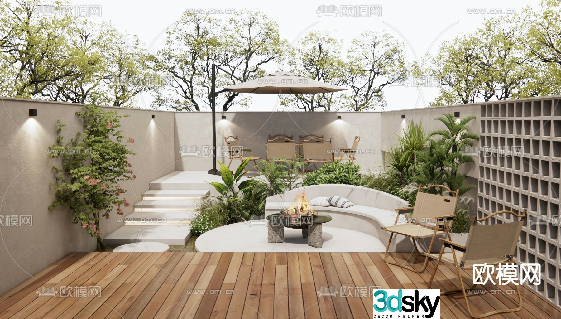 Courtyard landscape roof garden 3d model