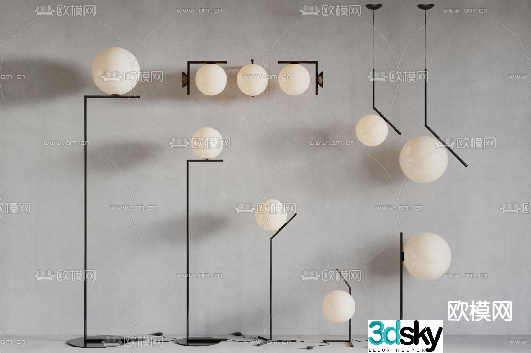 Spherical floor lamp Chandelier Table lamp 3d model
