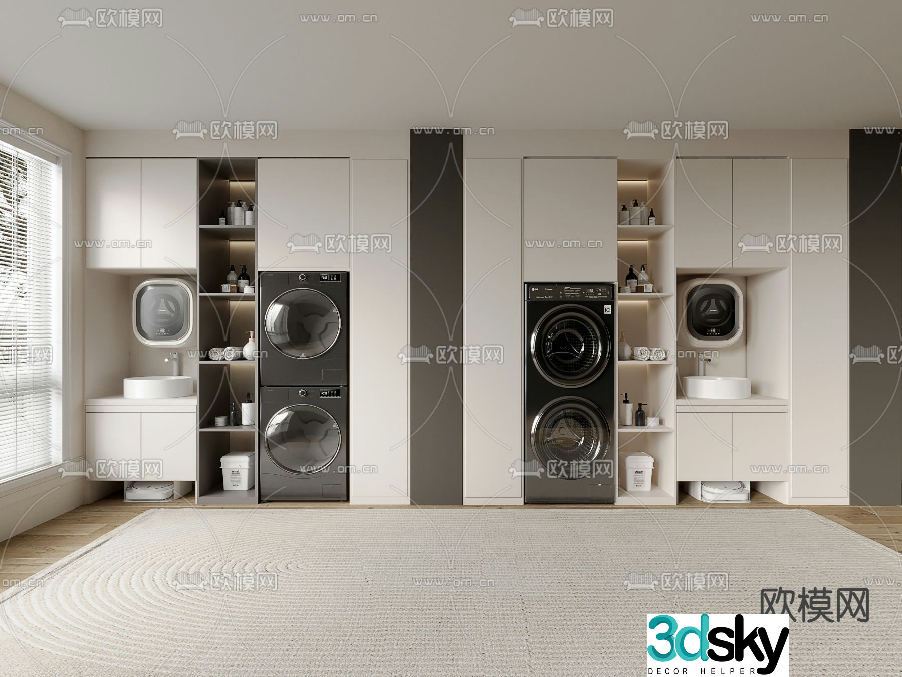 Balcony cabinet washing machine cabinet 3d model
