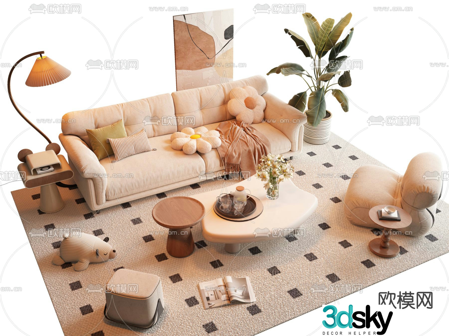 Cream style modular sofa 3d model