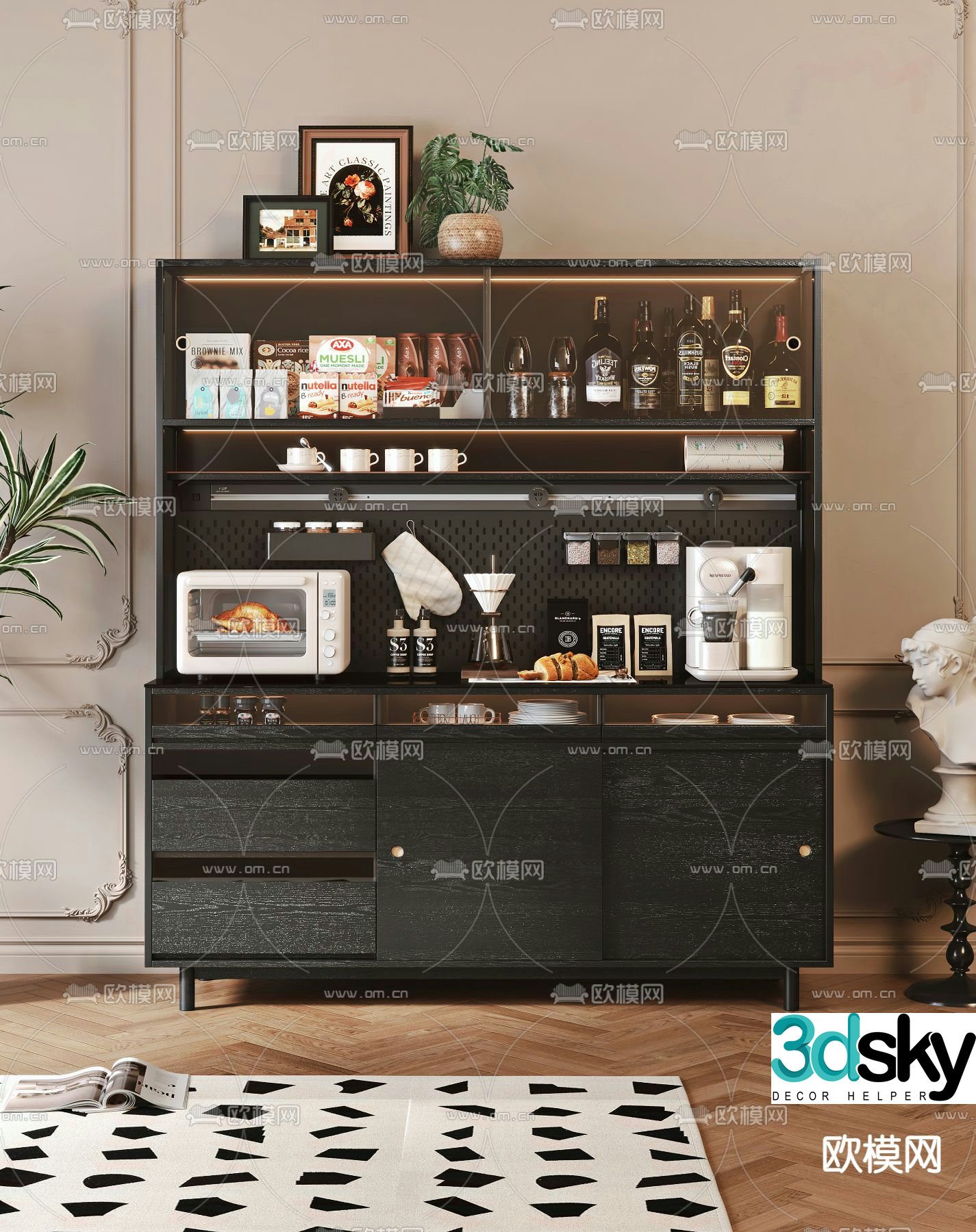 Medieval style sideboard 3d model