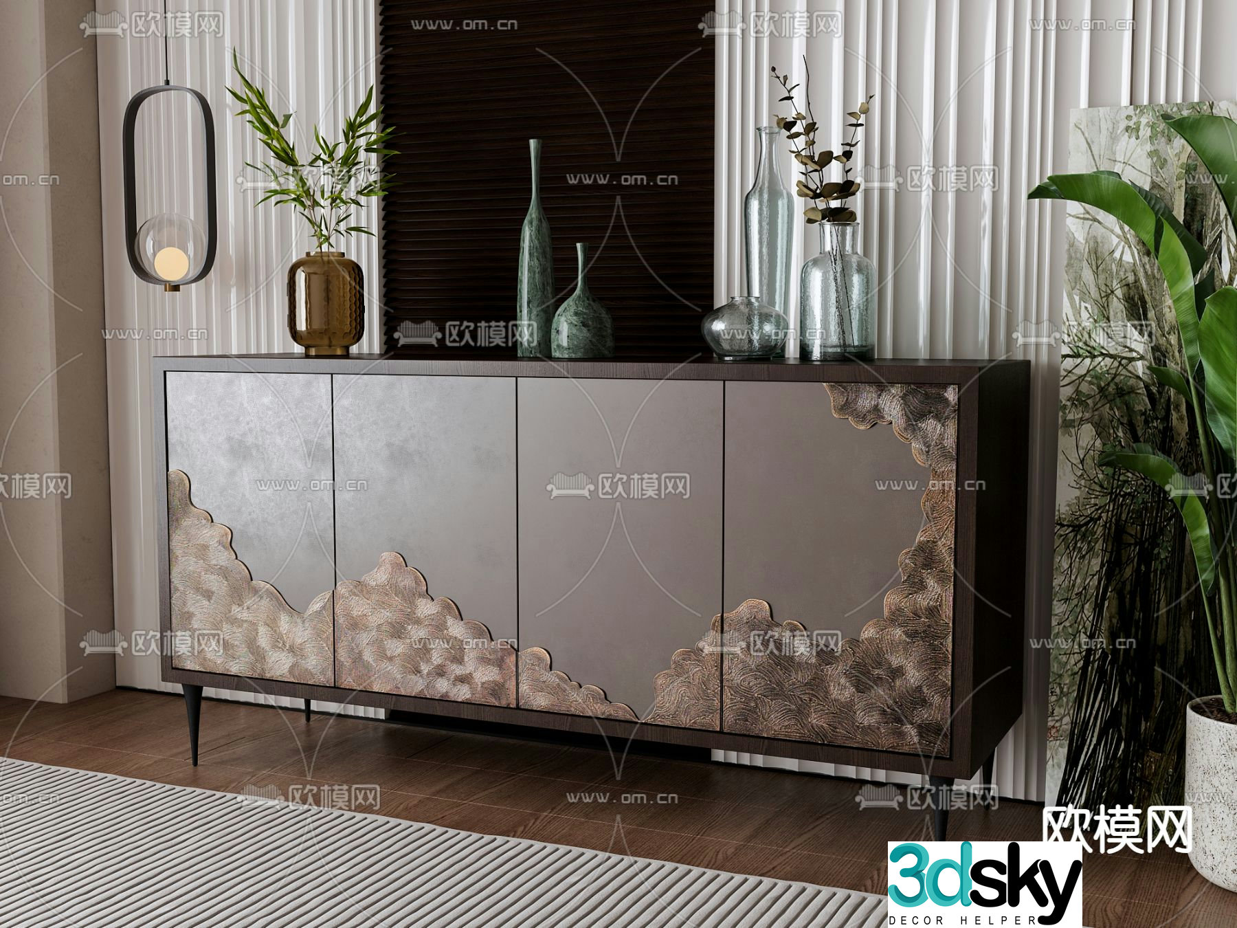 New Chinese style side cabinet entrance cabinet Duanjing cabinet 3D model