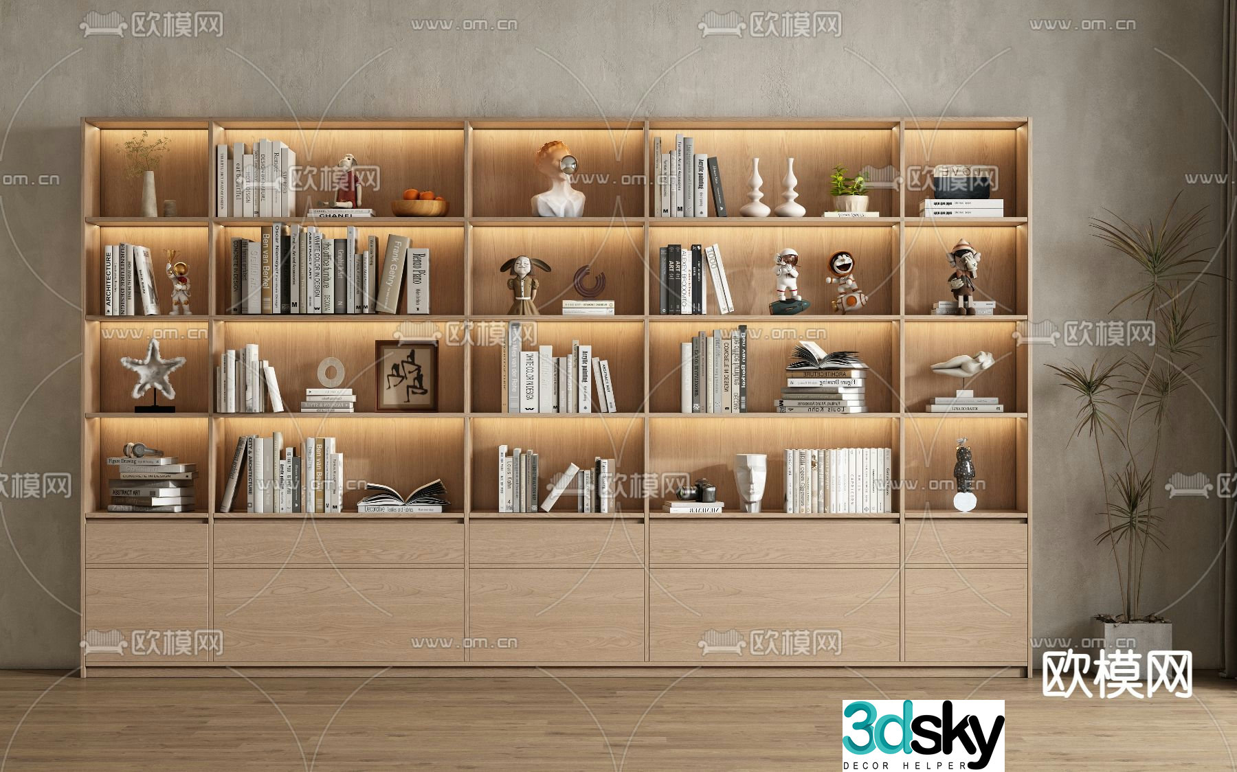 Modern bookcase bookshelf 3d model