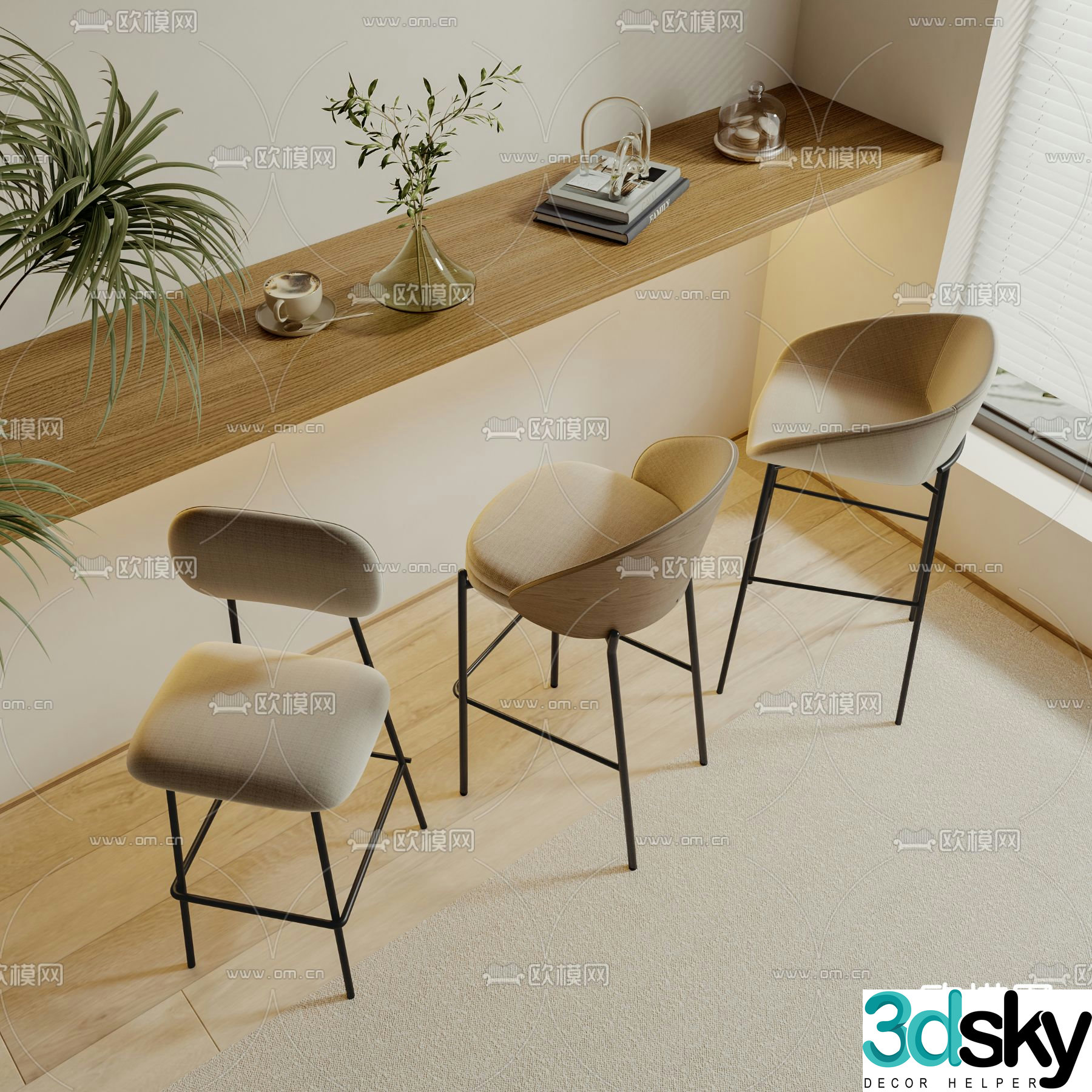 Wabi Sabi bar stool bar stool high stool 3d model