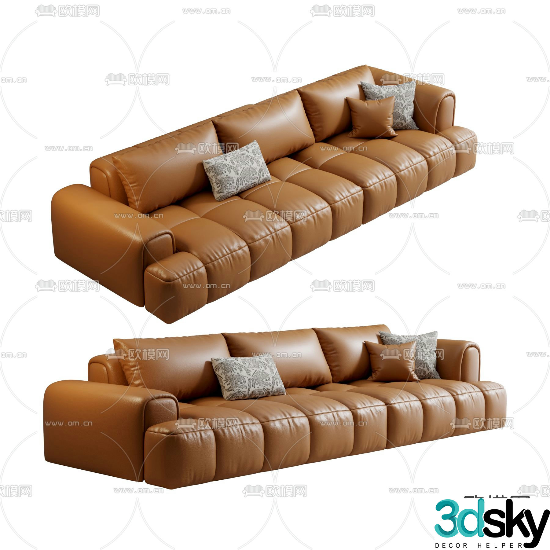 Double sofa leather sofa 3d model
