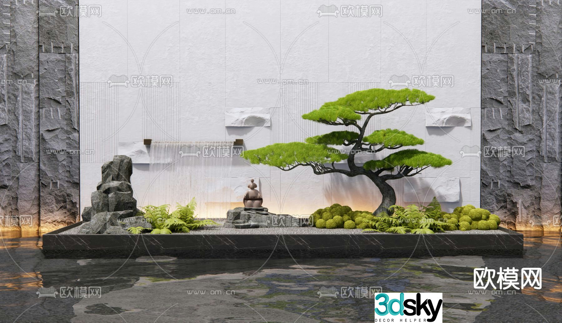 Courtyard sketch rockery waterscape 3D model