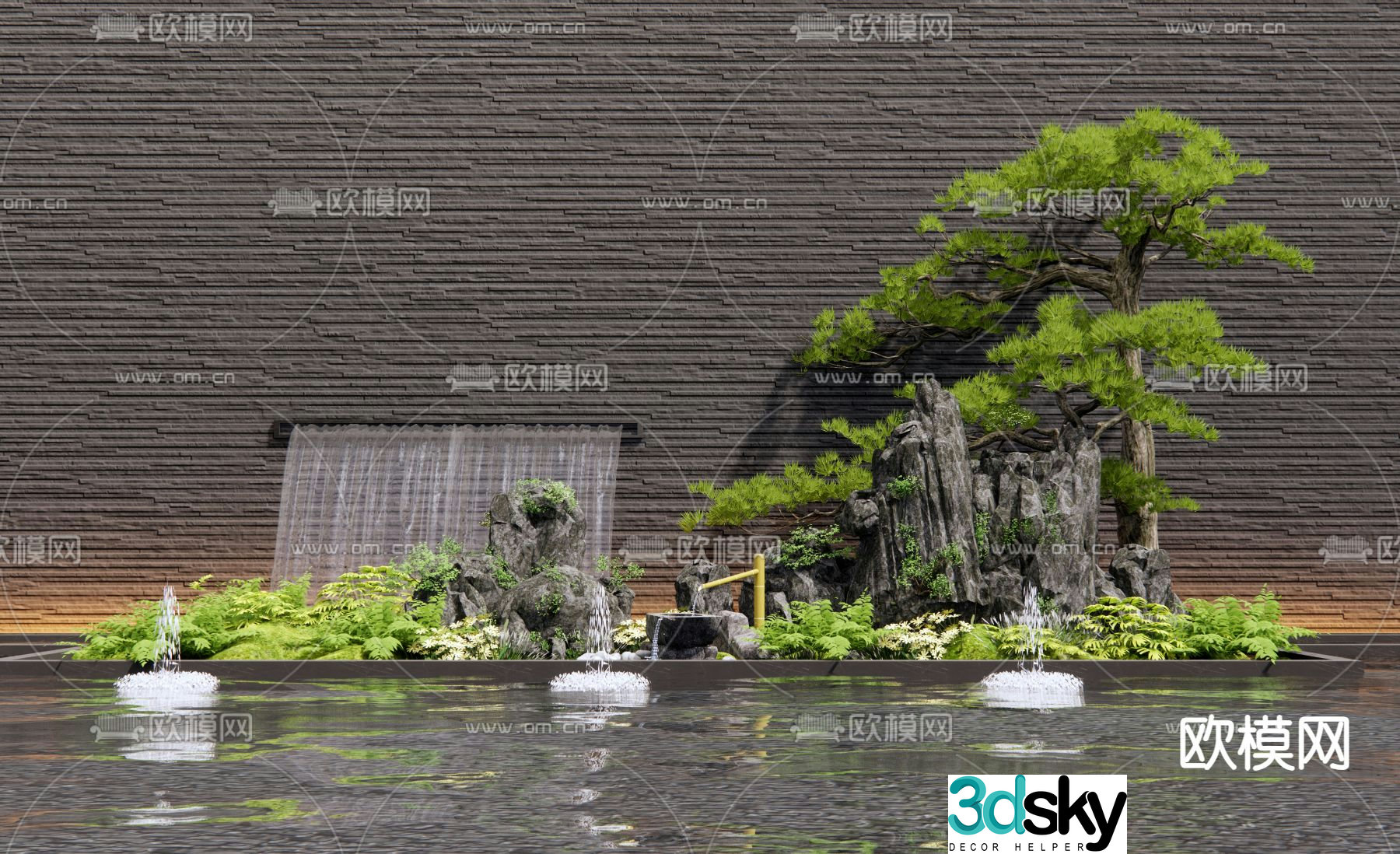Rockery waterscape fountain pool sketch 3d model