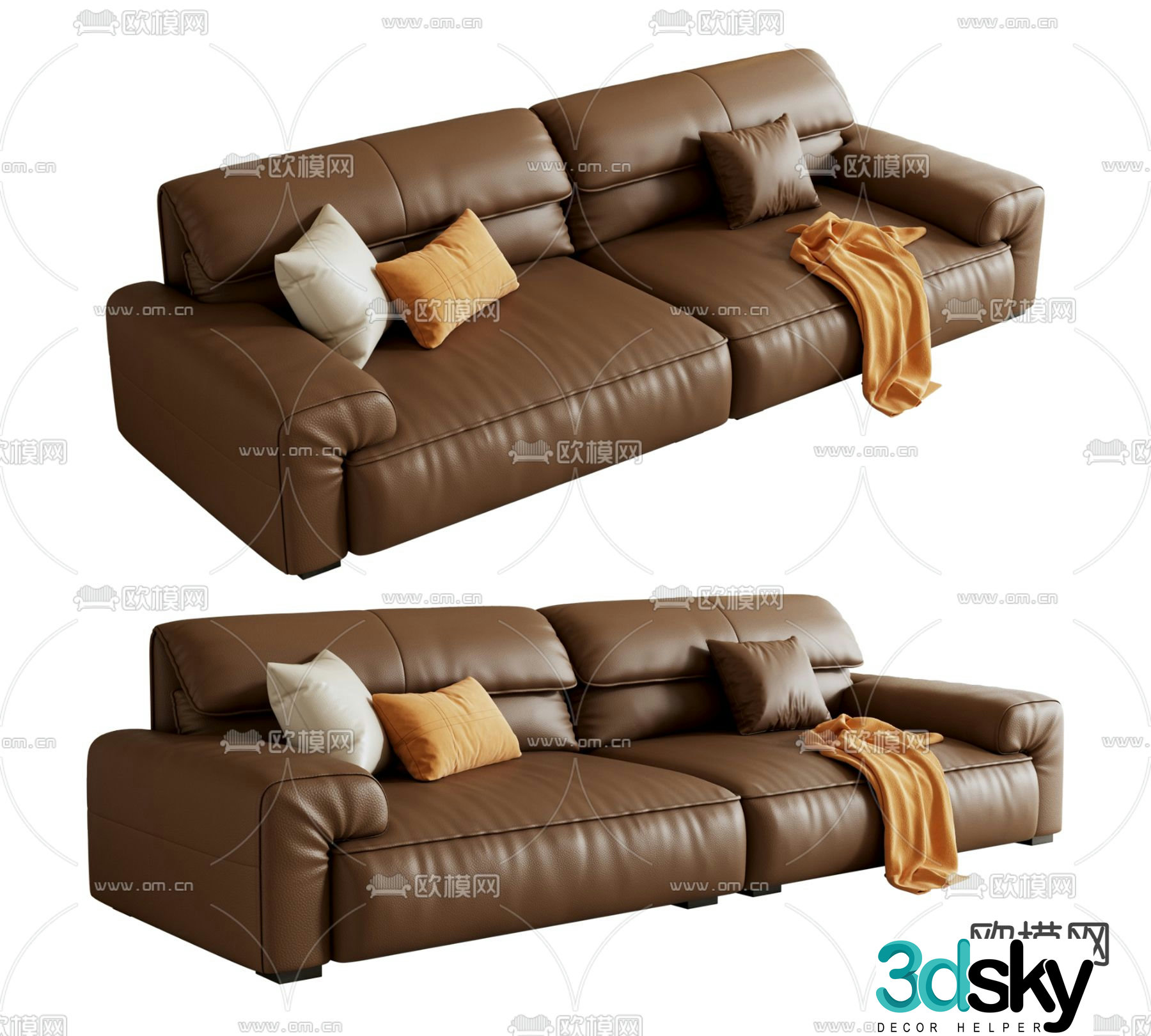 Double sofa leather sofa 3d model