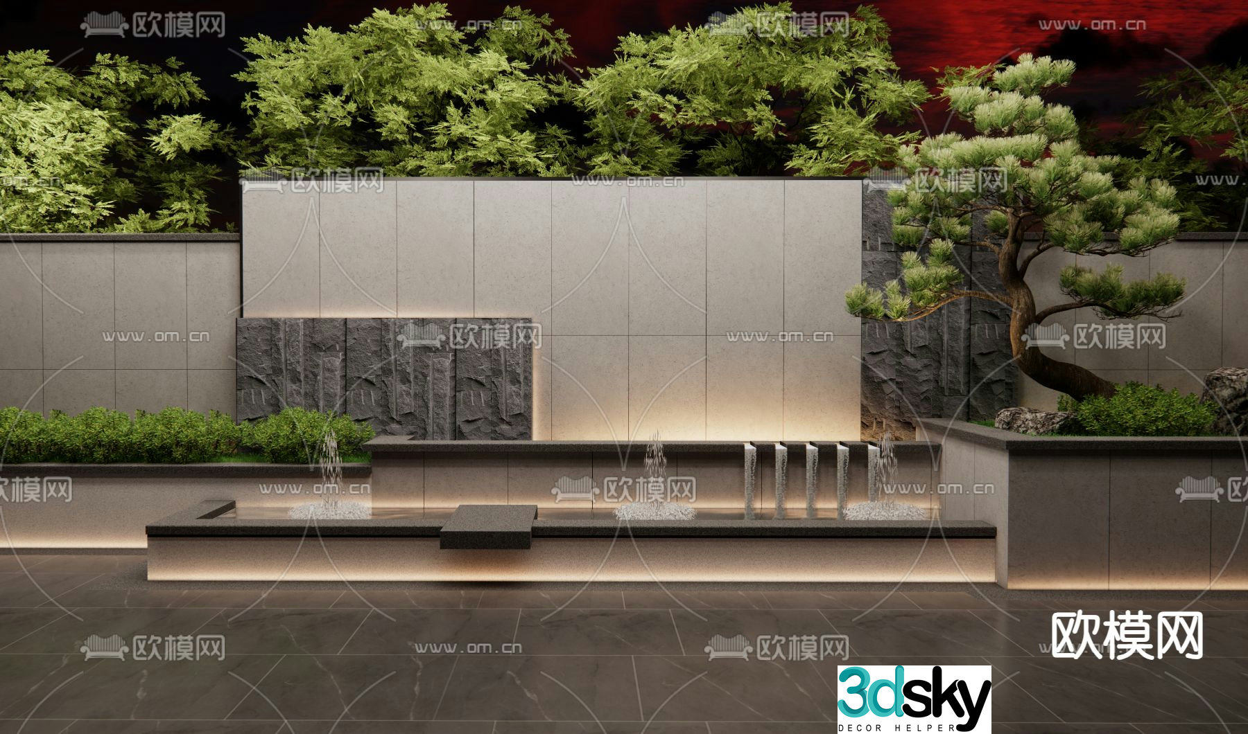 Fountain water feature pool sketch 3d model