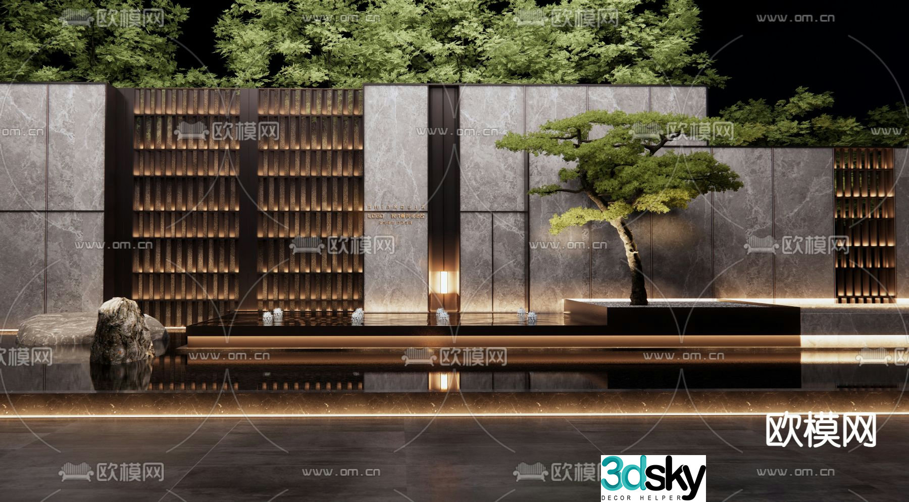 Fountain water feature pool sketch 3d model
