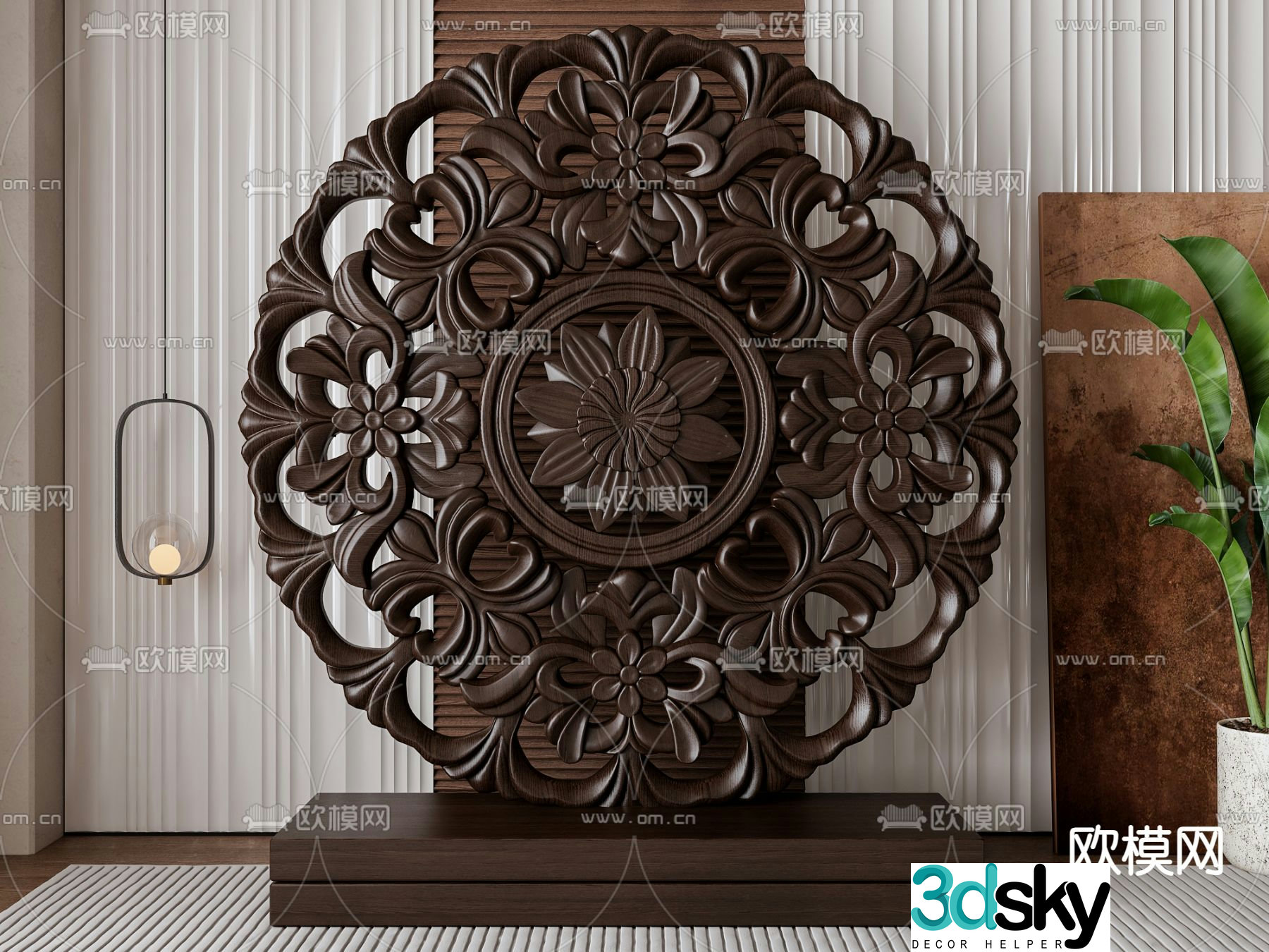 New Chinese-style screen carved partition 3D model