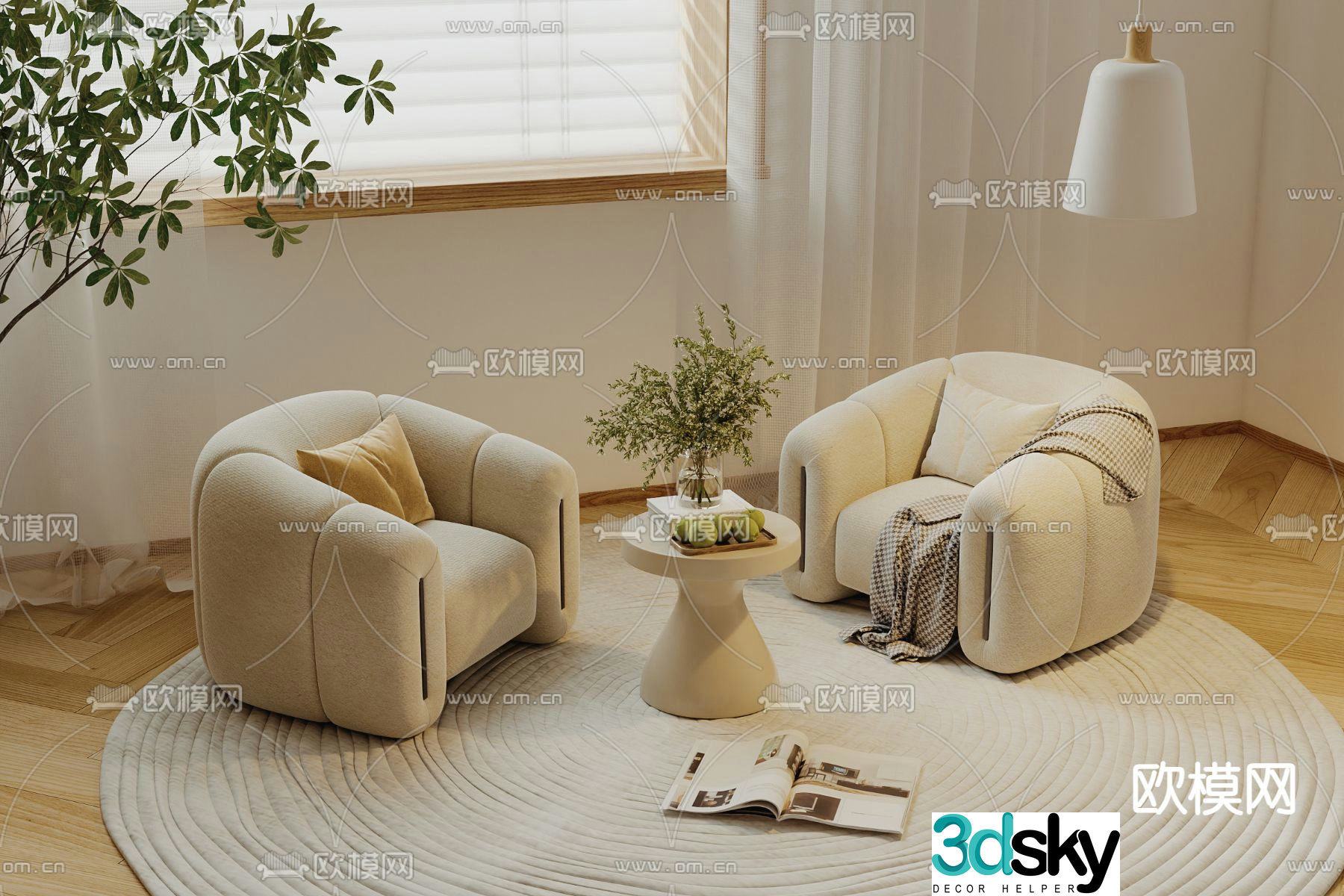 Cream style sofa single sofa 3d model