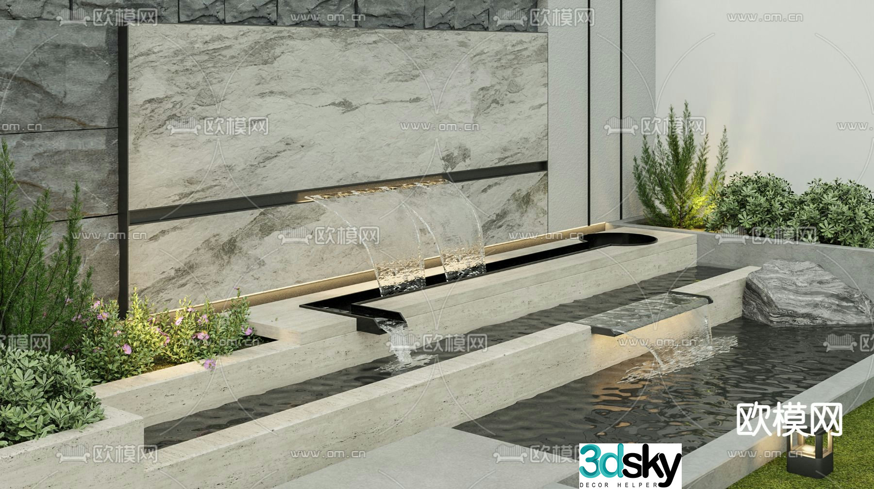 Flowing water feature wall fountain water curtain wall 3d model