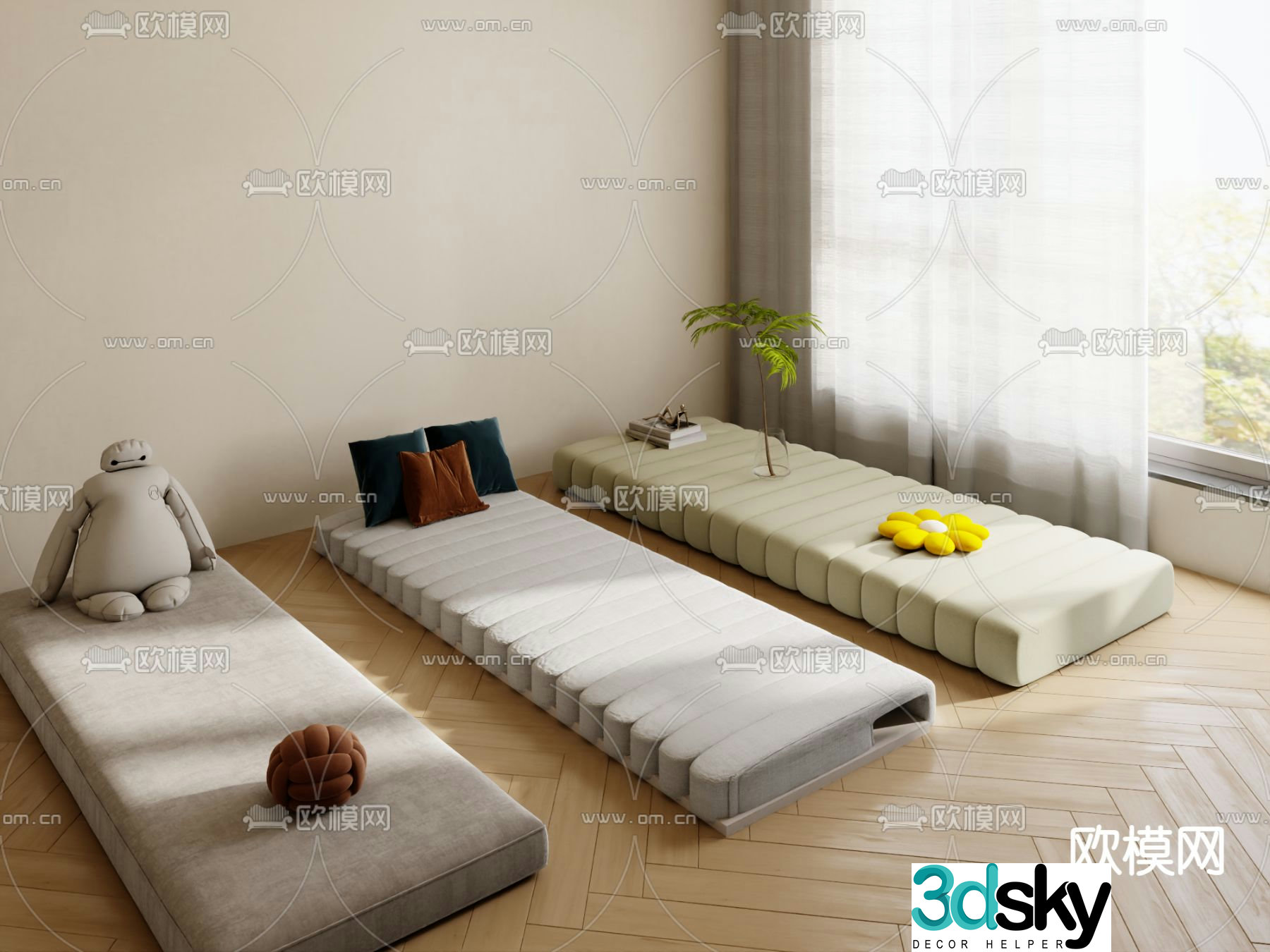 Cushion bay window cushion 3d model