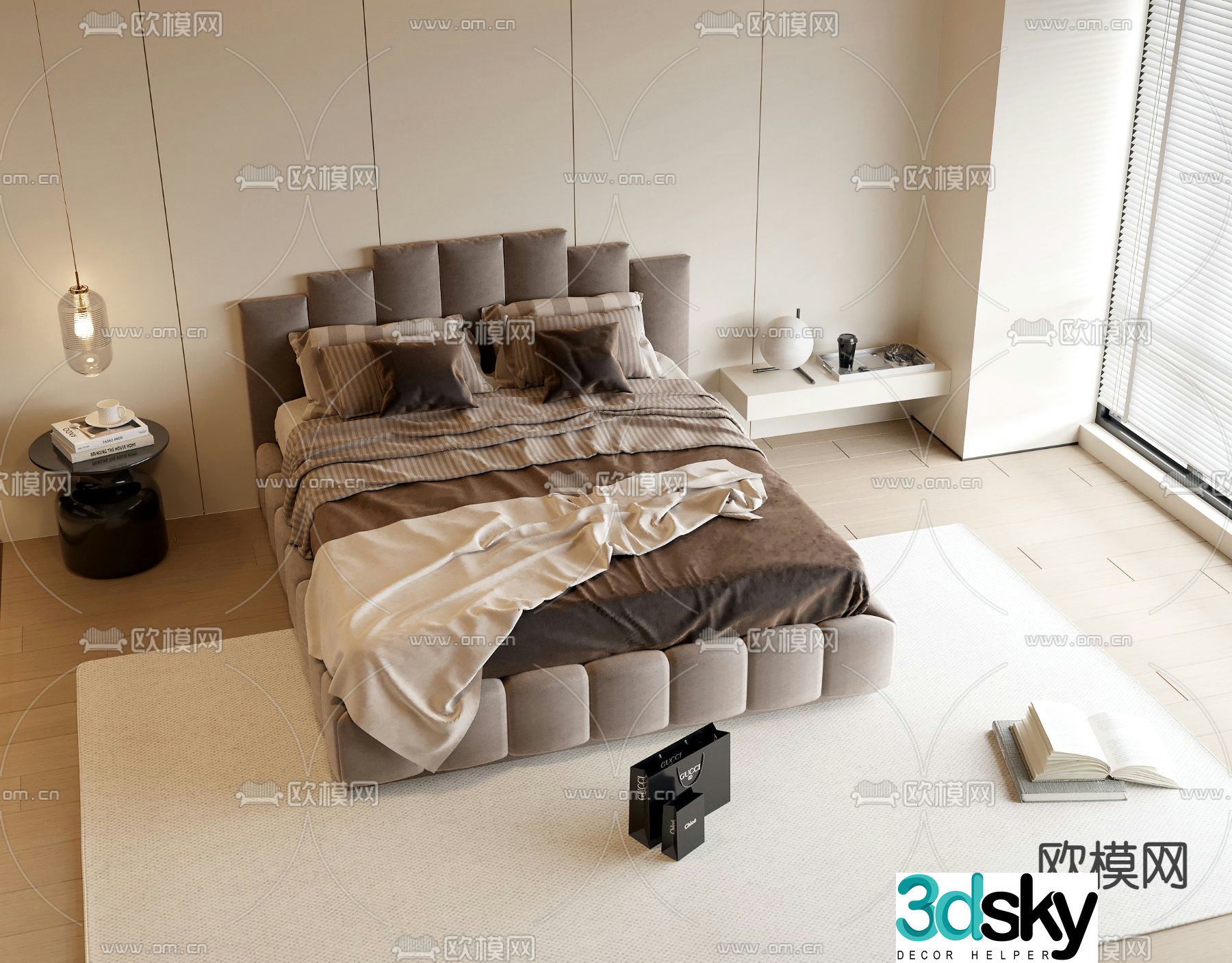 Modern double bed 3d model