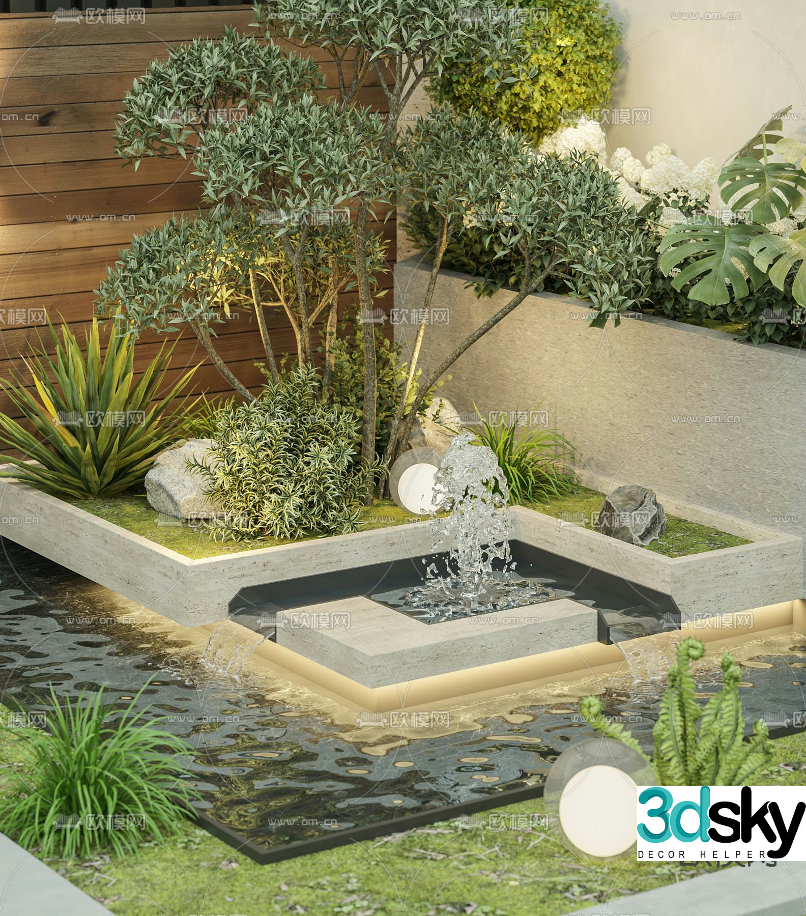 Landscape sketch fountain water 3D model